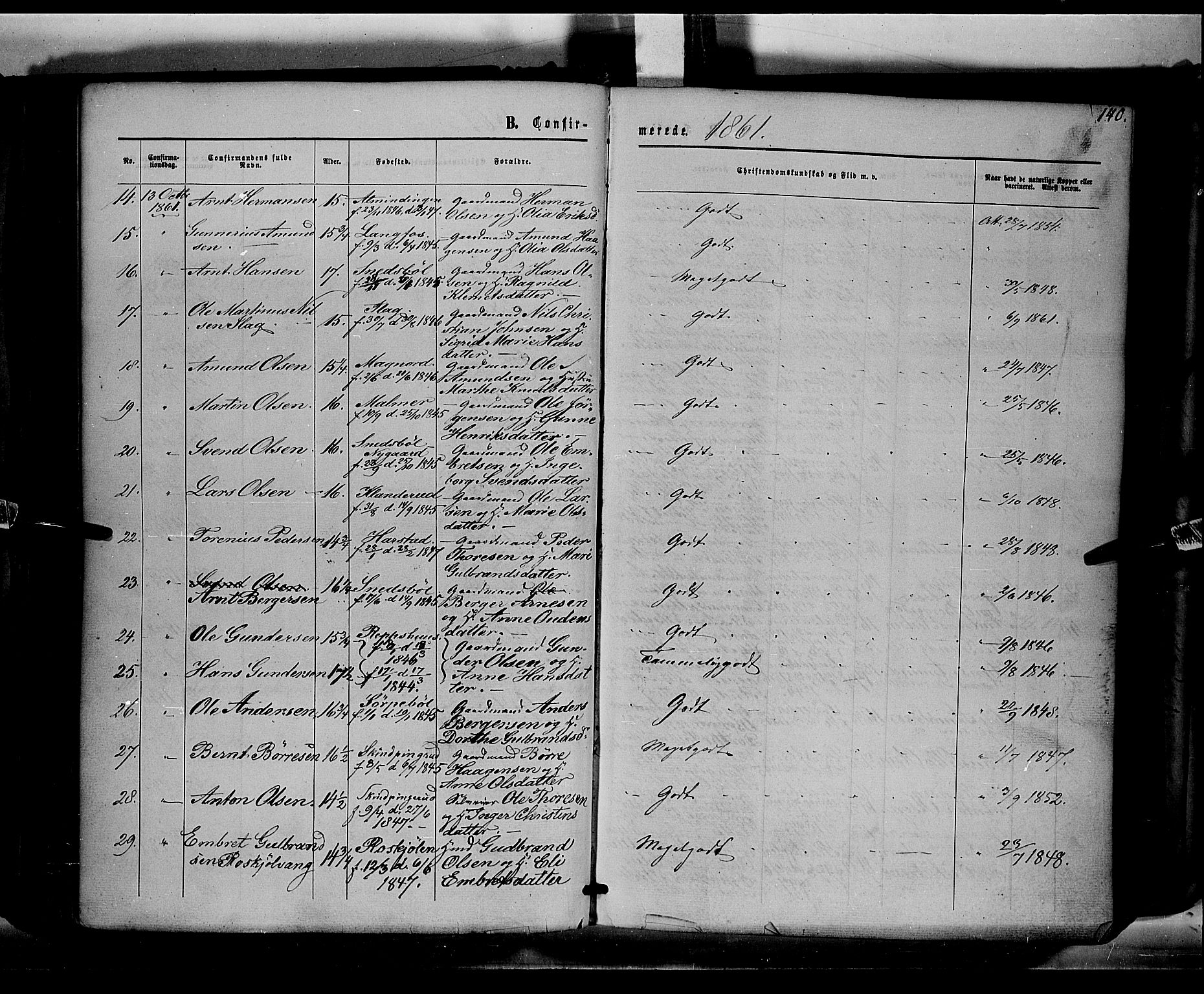 Eidskog prestekontor, AV/SAH-PREST-026/H/Ha/Haa/L0001: Parish register (official) no. 1, 1860-1867, p. 140