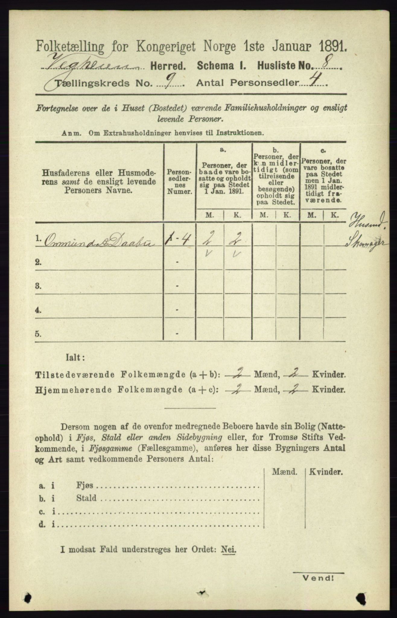 RA, 1891 census for 0912 Vegårshei, 1891, p. 1719