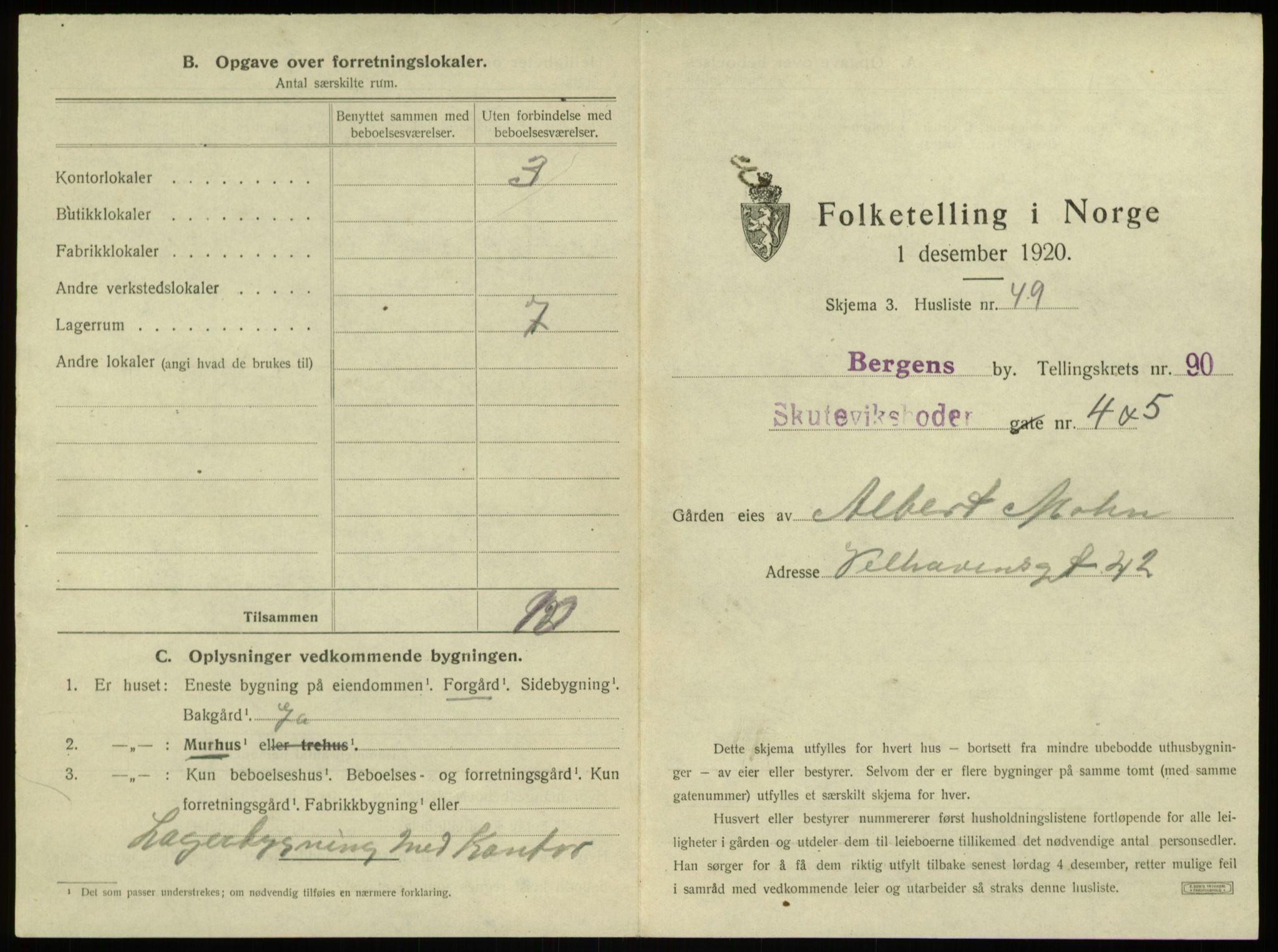 SAB, 1920 census for Bergen, 1920, p. 8691