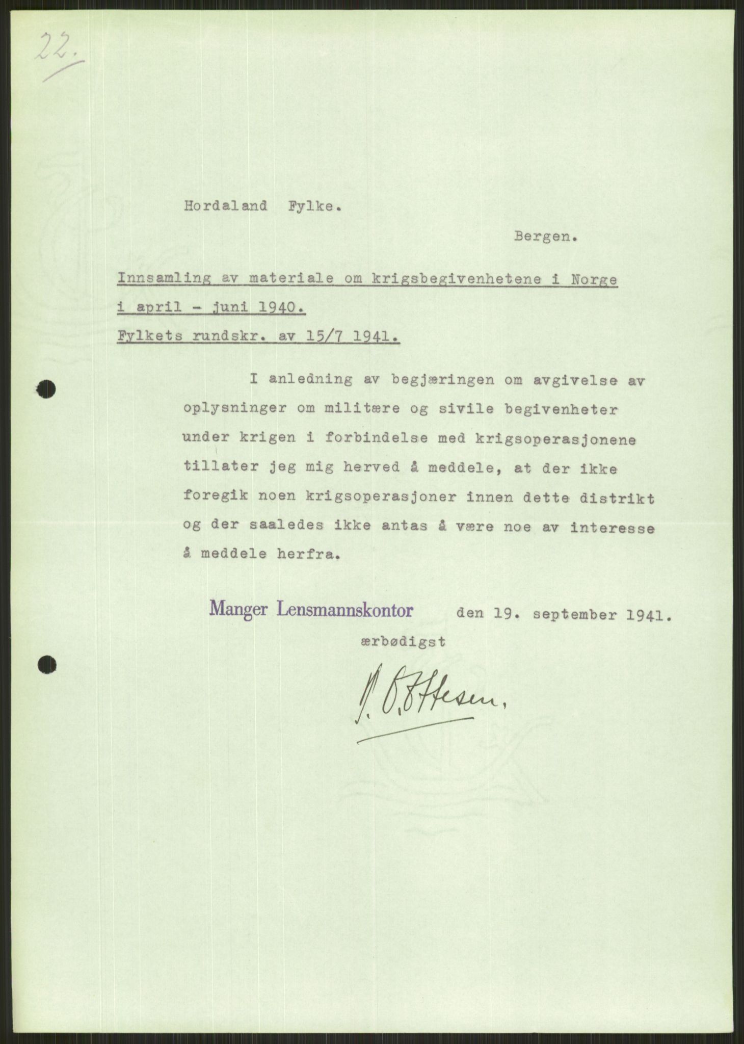 Forsvaret, Forsvarets krigshistoriske avdeling, AV/RA-RAFA-2017/Y/Ya/L0015: II-C-11-31 - Fylkesmenn.  Rapporter om krigsbegivenhetene 1940., 1940, p. 379