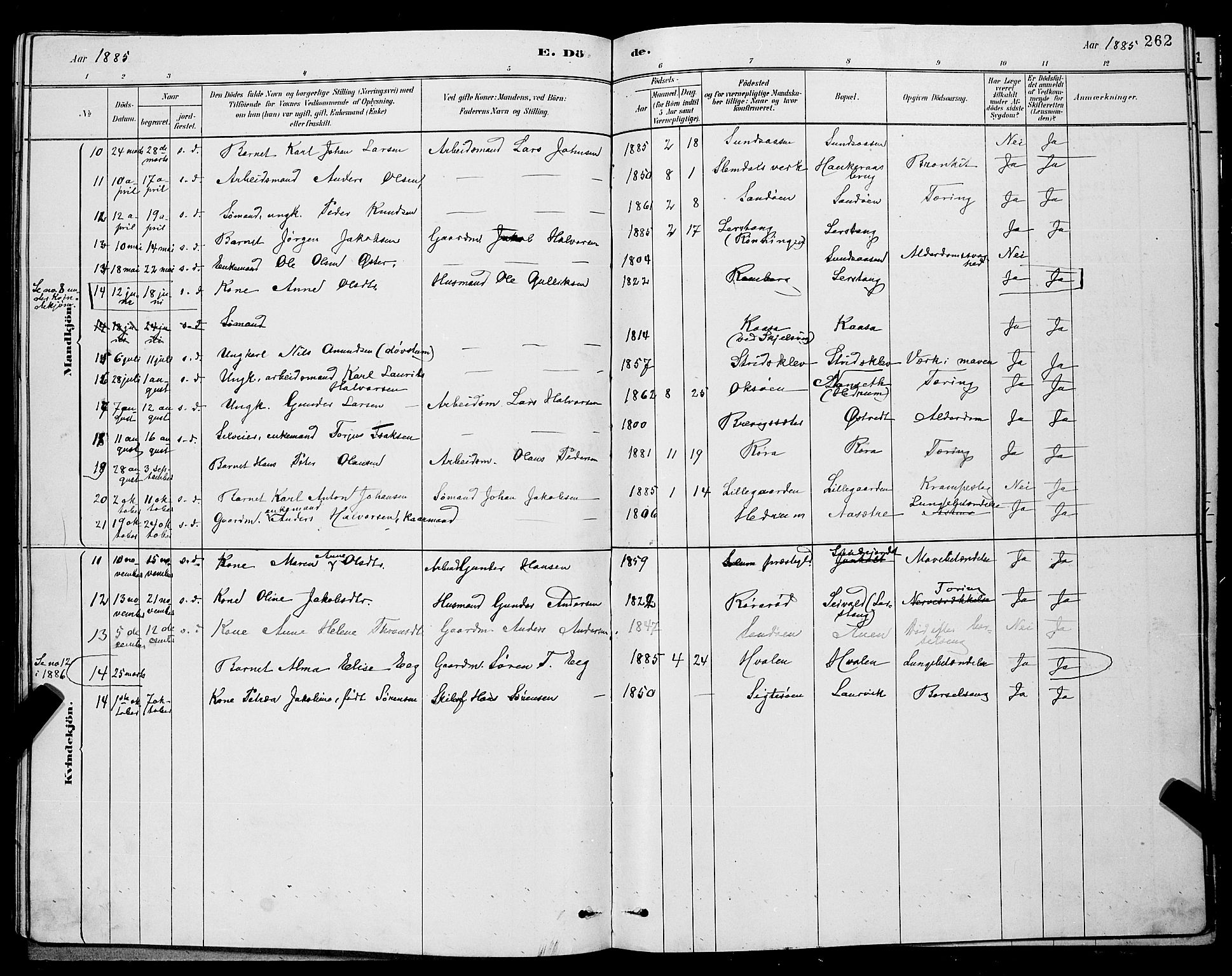 Eidanger kirkebøker, SAKO/A-261/G/Ga/L0002: Parish register (copy) no. 2, 1879-1892, p. 262