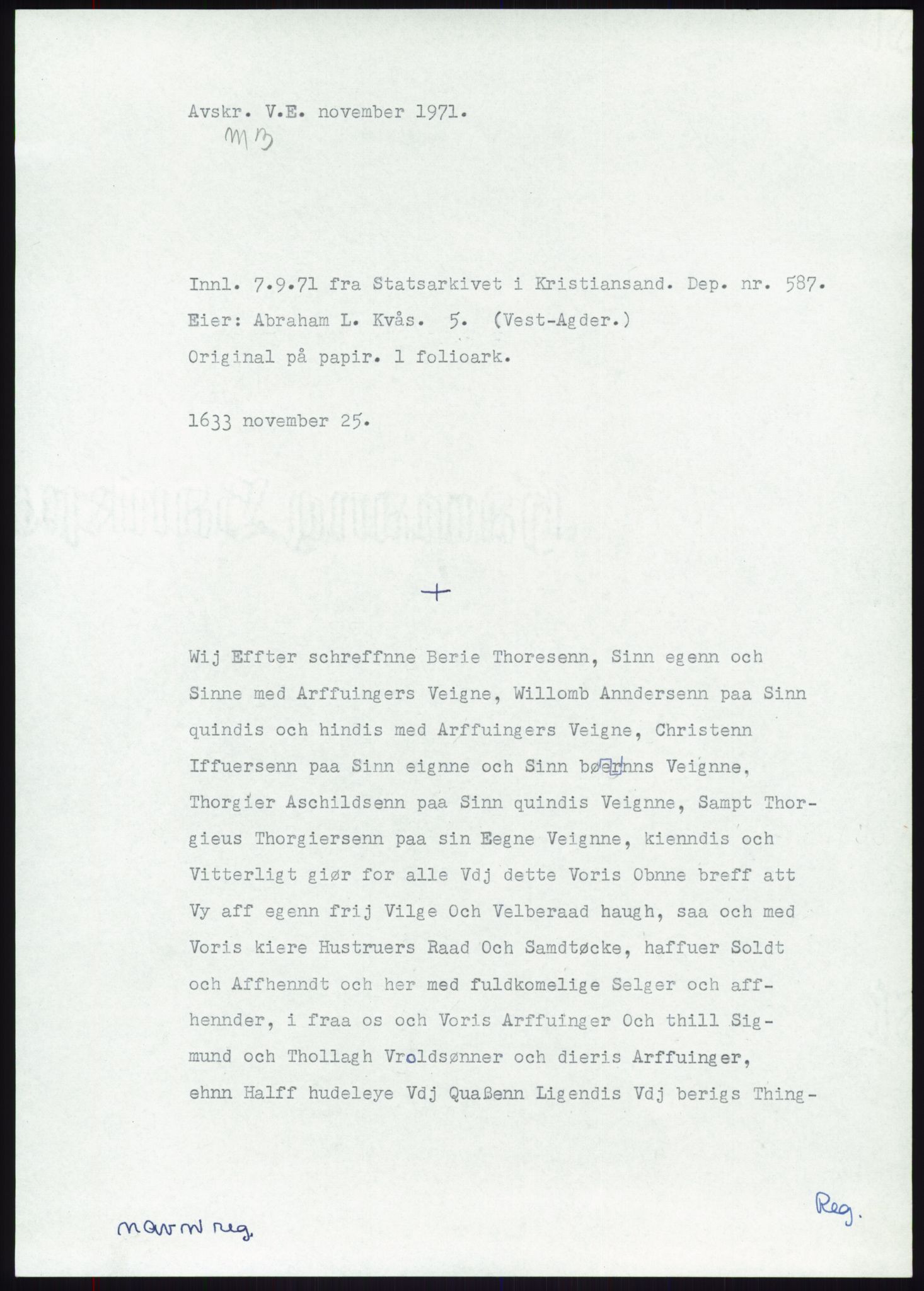 Samlinger til kildeutgivelse, Diplomavskriftsamlingen, RA/EA-4053/H/Ha, p. 1887