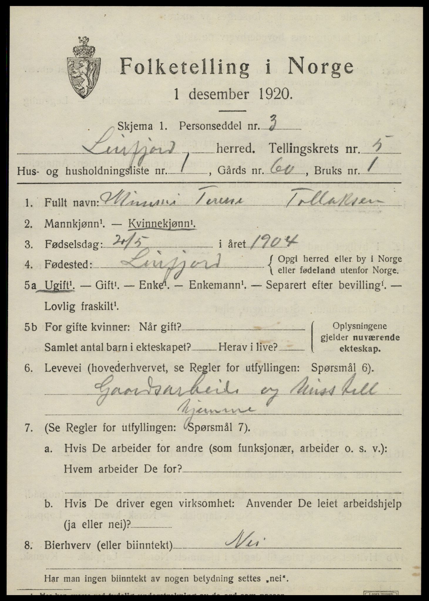 SAT, 1920 census for Leirfjord, 1920, p. 3299