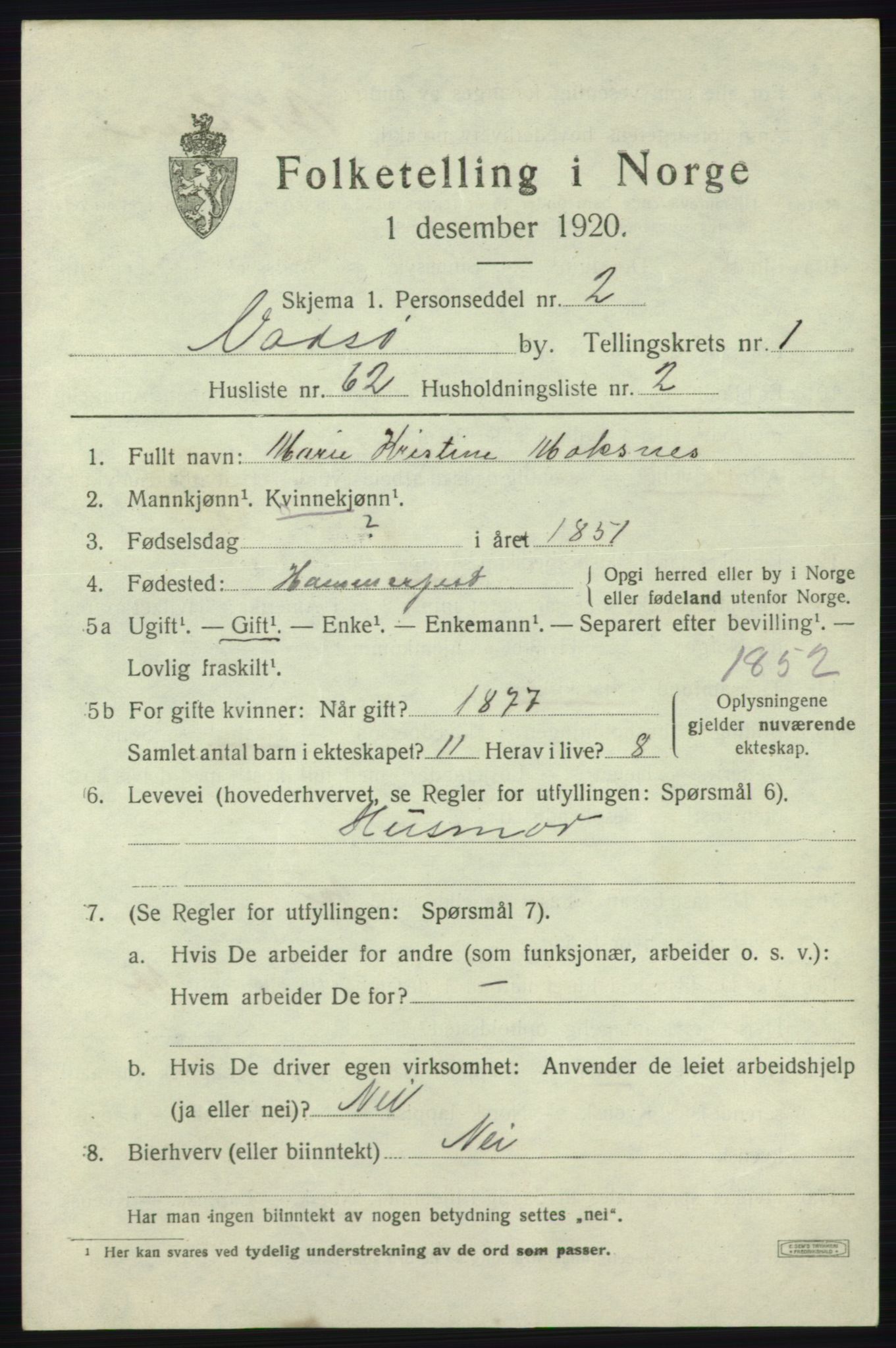 SATØ, 1920 census for Vadsø, 1920, p. 2235