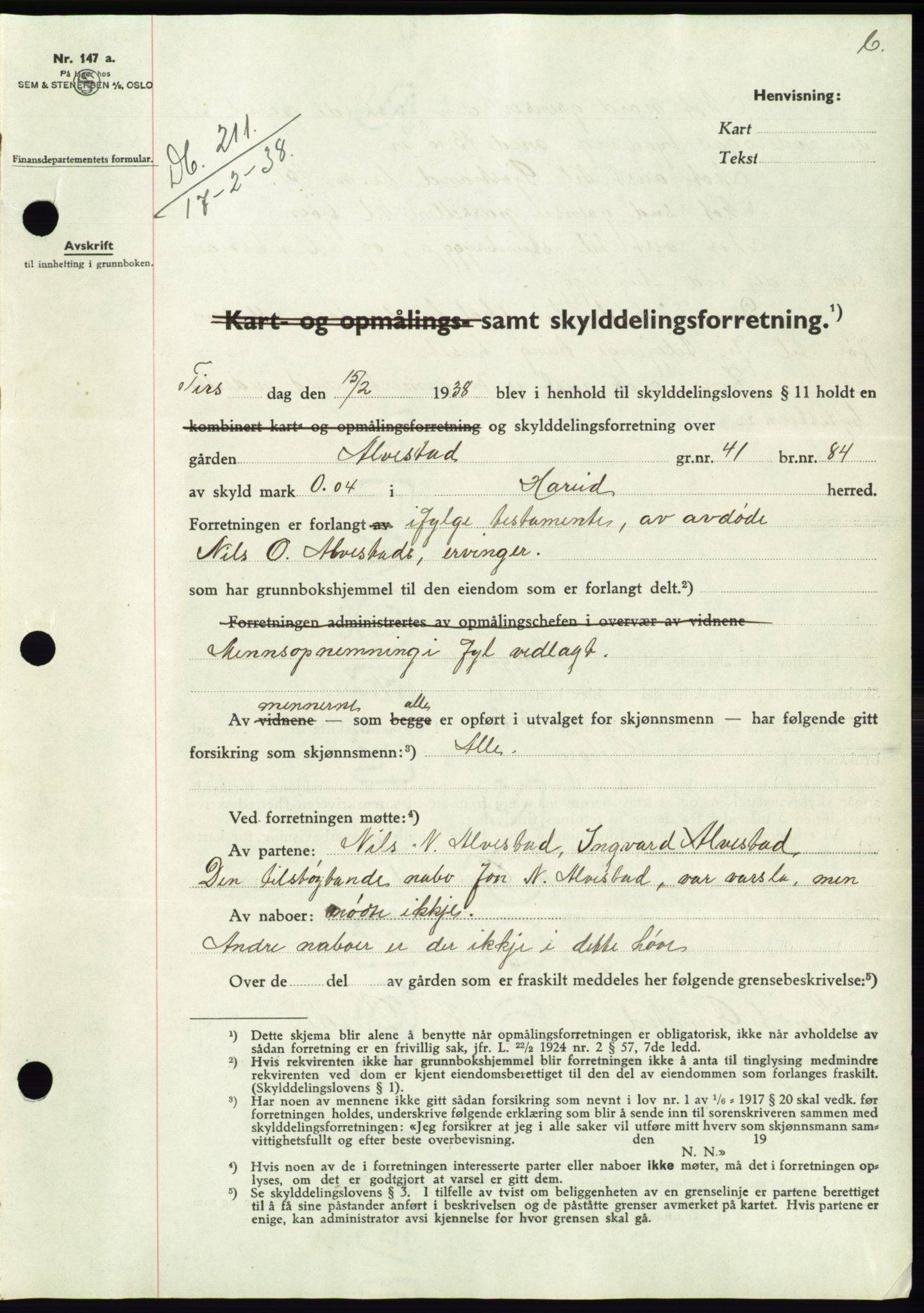 Søre Sunnmøre sorenskriveri, AV/SAT-A-4122/1/2/2C/L0065: Mortgage book no. 59, 1938-1938, Diary no: : 211/1938