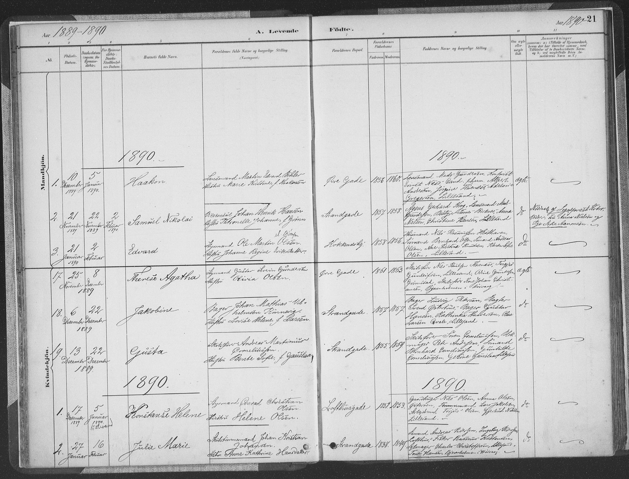 Vestre Moland sokneprestkontor, SAK/1111-0046/F/Fa/Faa/L0001: Parish register (official) no. A 1, 1884-1899, p. 22