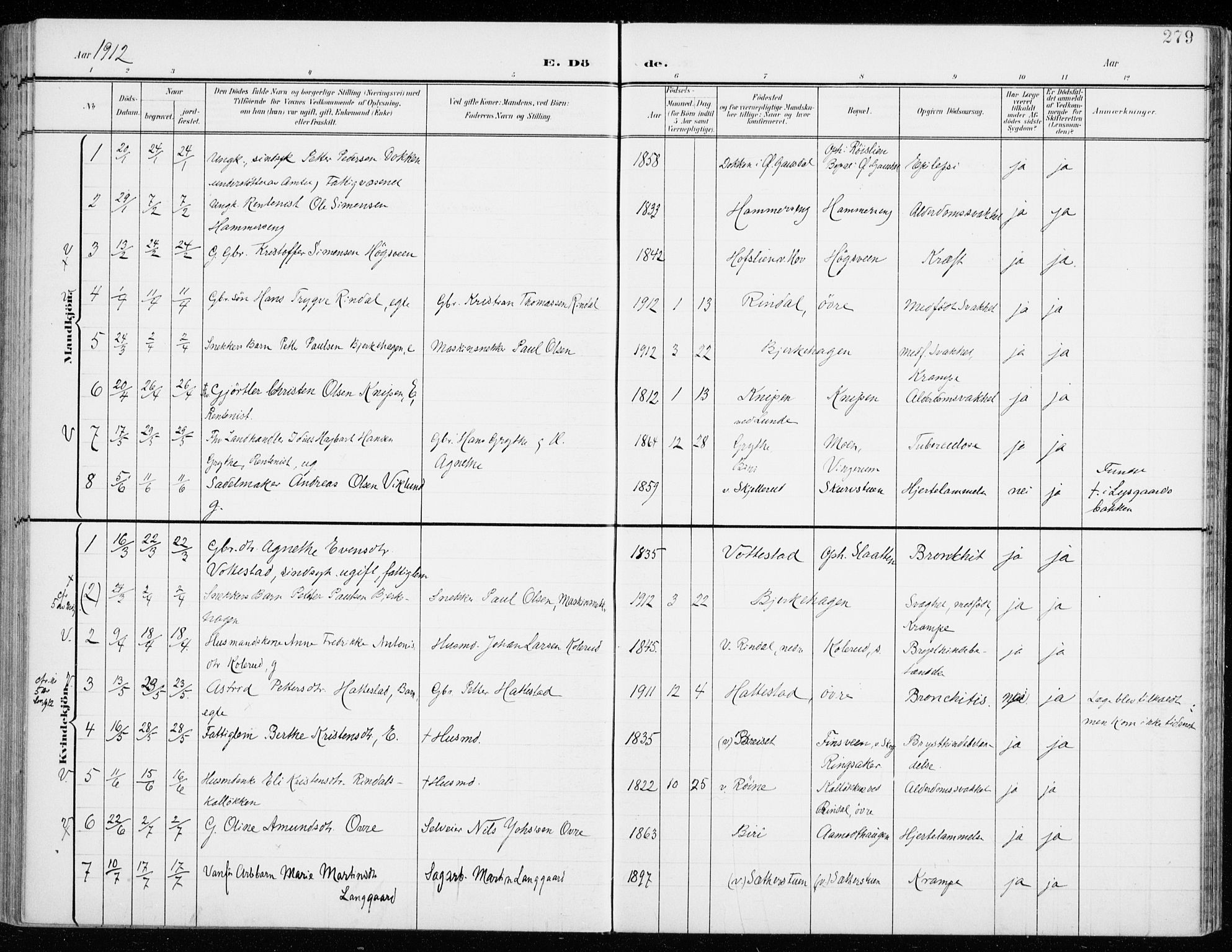 Fåberg prestekontor, SAH/PREST-086/H/Ha/Haa/L0011: Parish register (official) no. 11, 1899-1913, p. 279