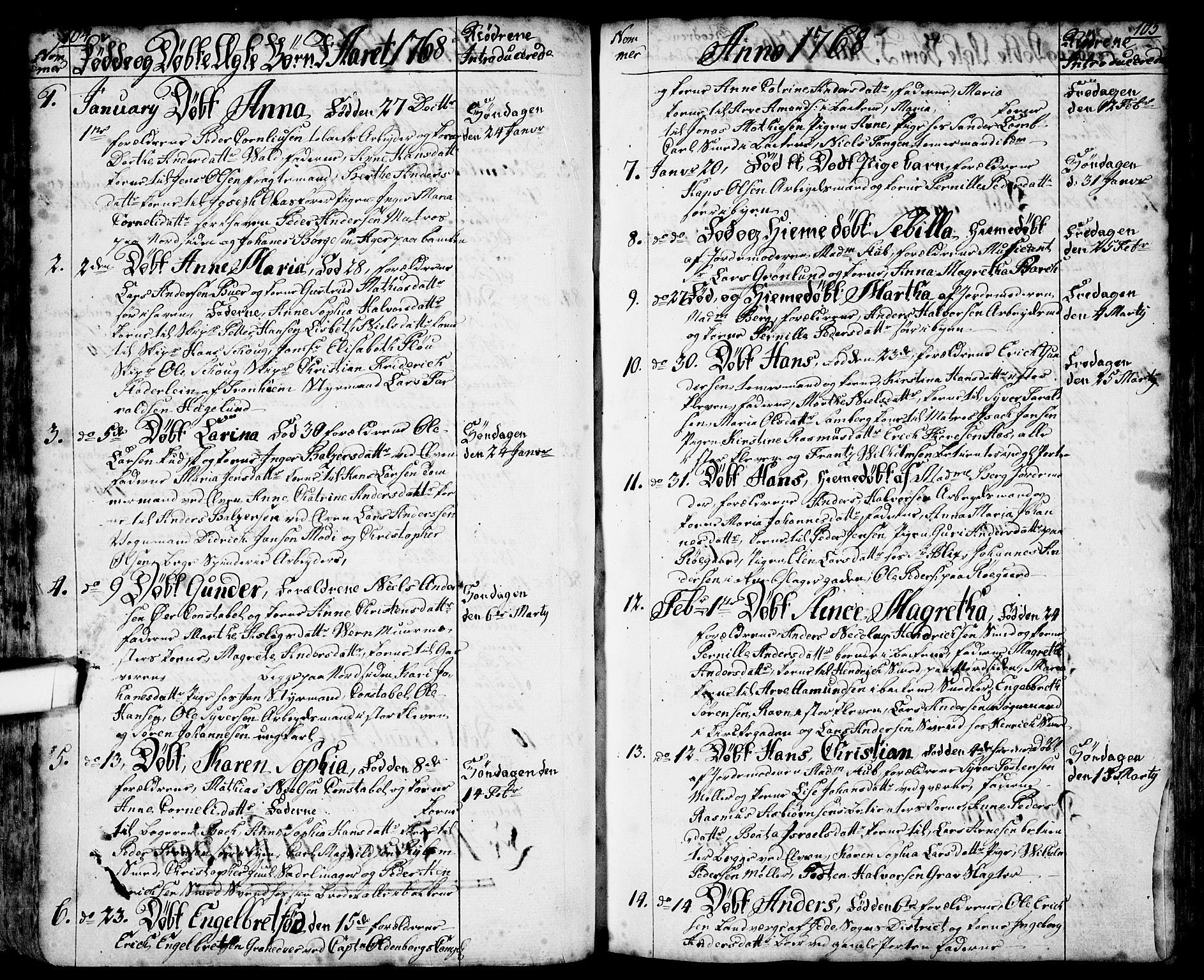 Halden prestekontor Kirkebøker, SAO/A-10909/F/Fa/L0001: Parish register (official) no. I 1, 1758-1791, p. 104-105