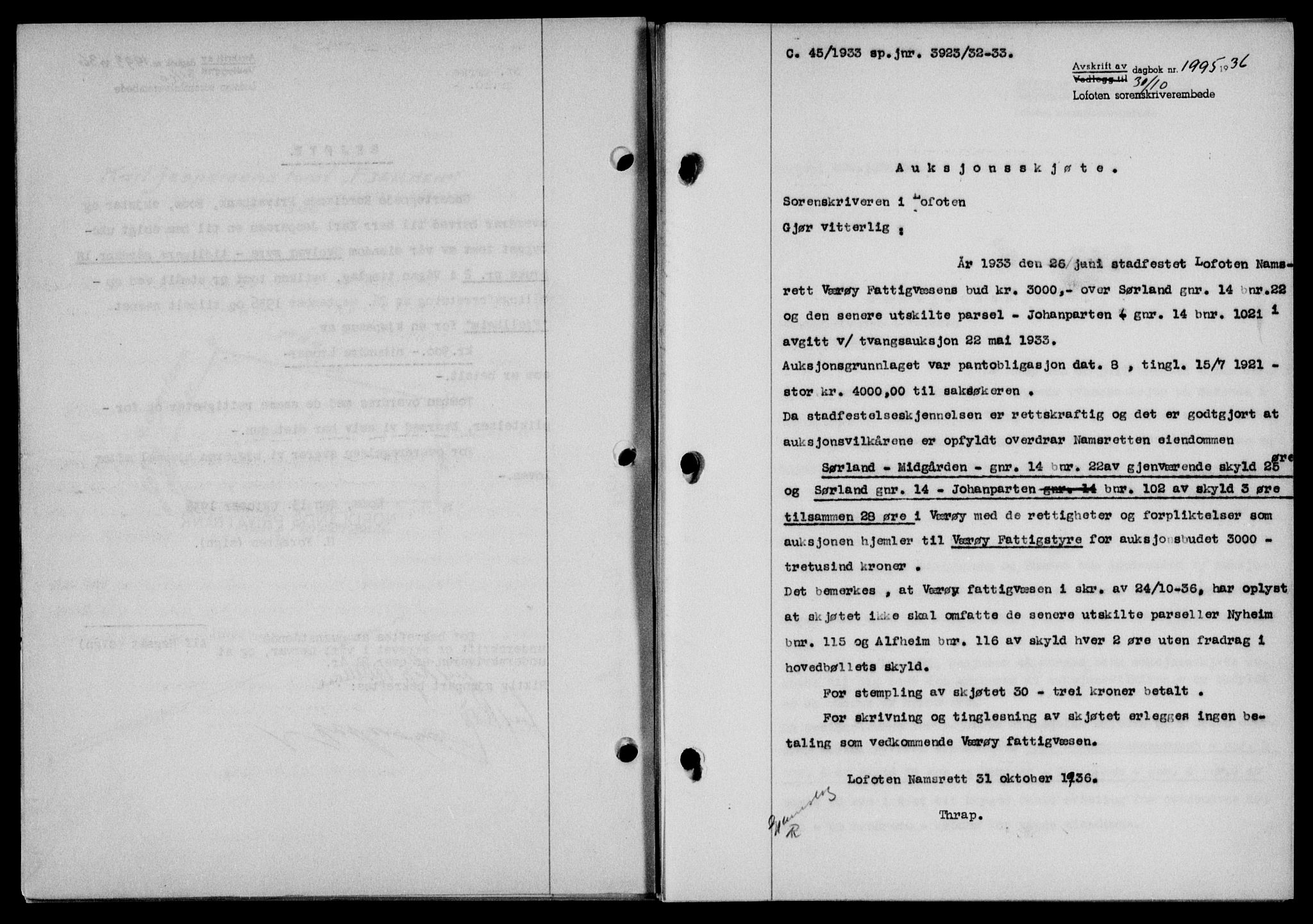 Lofoten sorenskriveri, SAT/A-0017/1/2/2C/L0001a: Mortgage book no. 1a, 1936-1937, Diary no: : 1995/1936