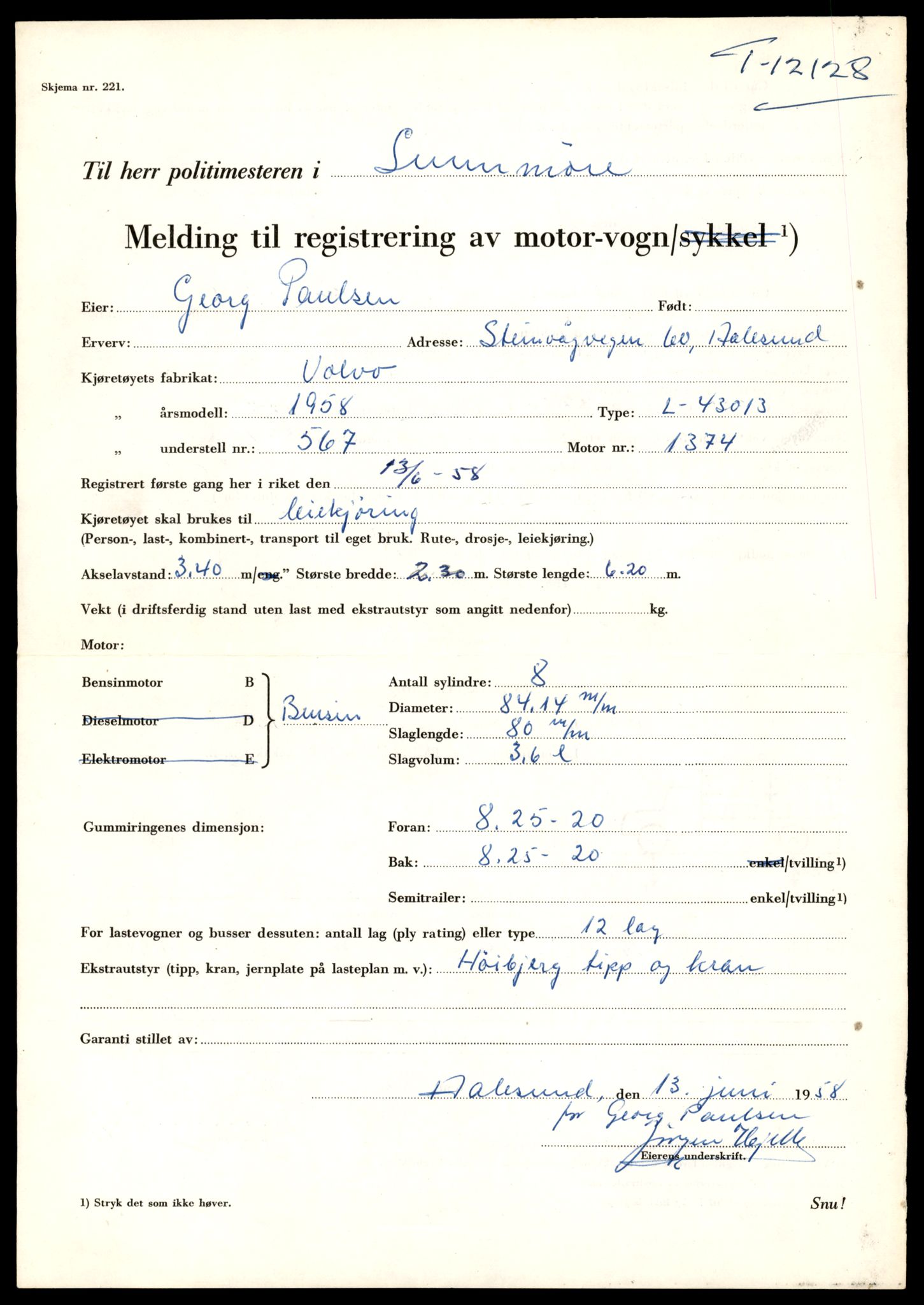 Møre og Romsdal vegkontor - Ålesund trafikkstasjon, AV/SAT-A-4099/F/Fe/L0036: Registreringskort for kjøretøy T 12831 - T 13030, 1927-1998, p. 1651