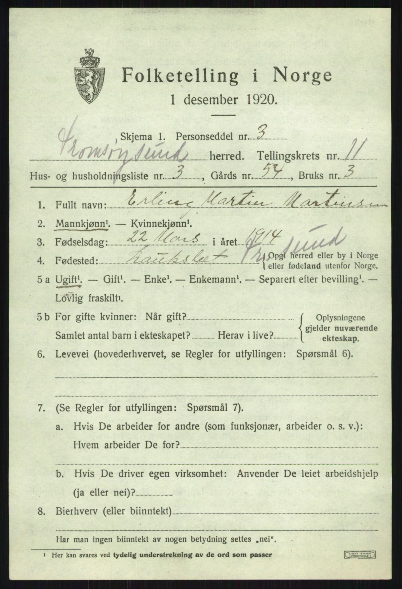 SATØ, 1920 census for Tromsøysund, 1920, p. 7270