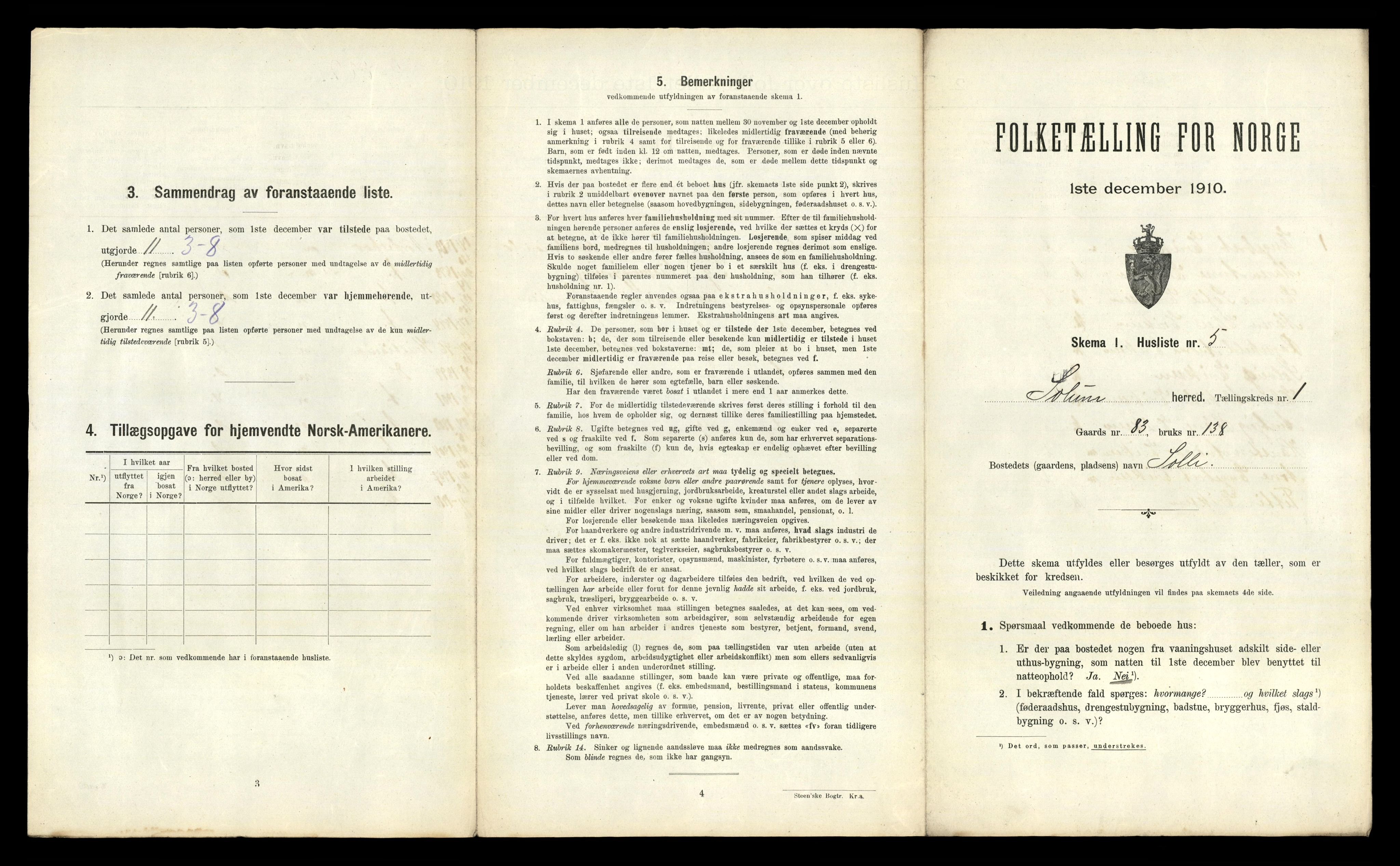 RA, 1910 census for Solum, 1910, p. 83