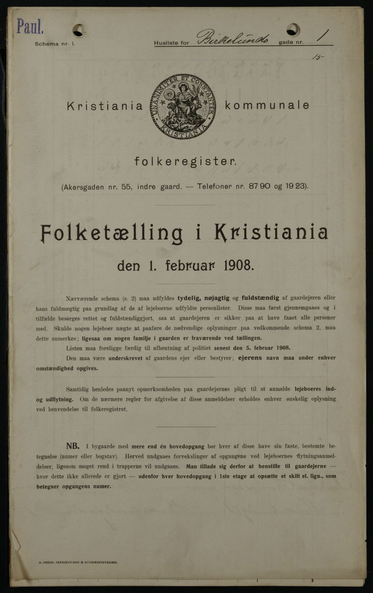 OBA, Municipal Census 1908 for Kristiania, 1908, p. 4942