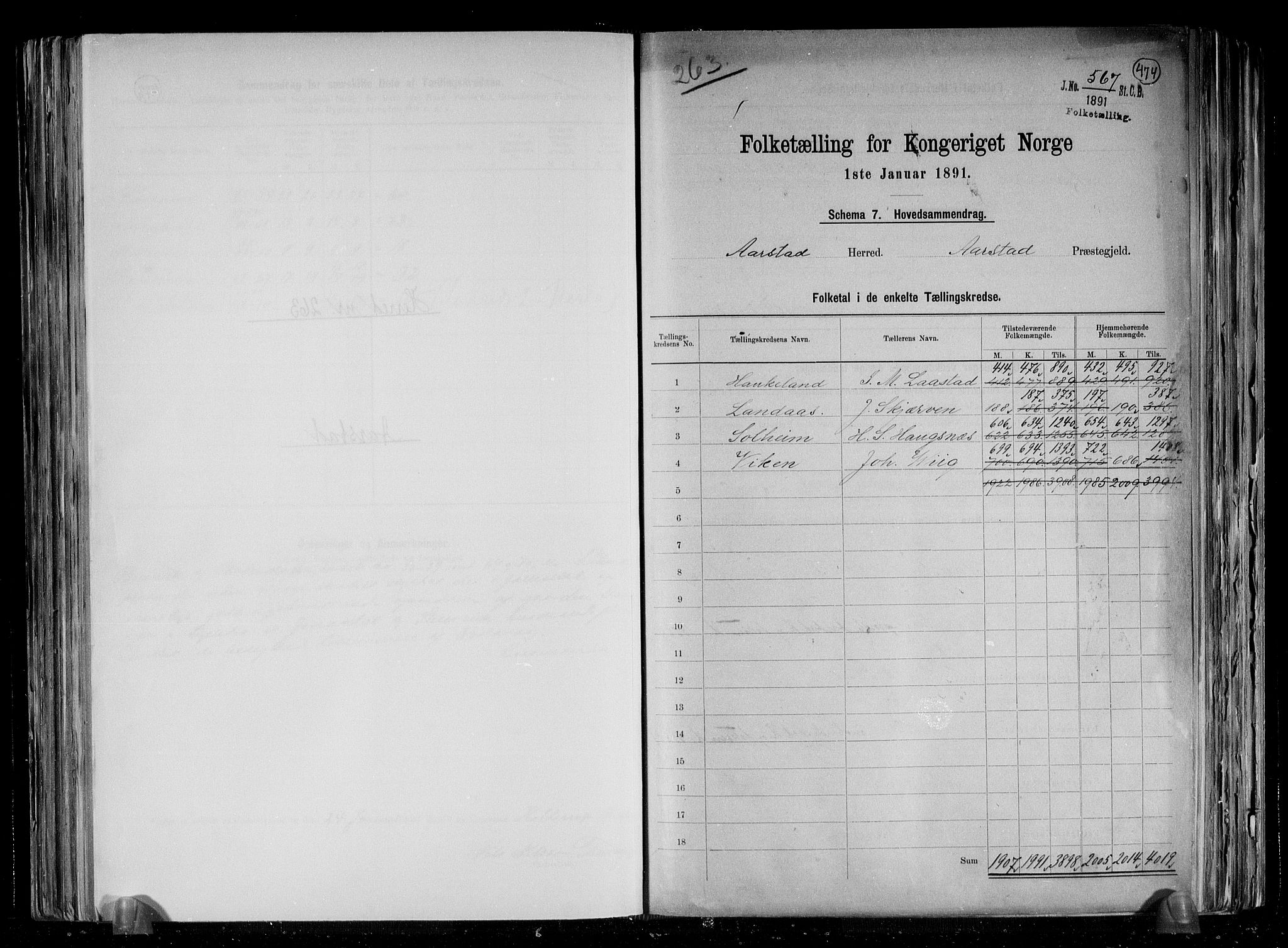 SAB, 1891 Census for 1280 Årstad, 1891, p. 2