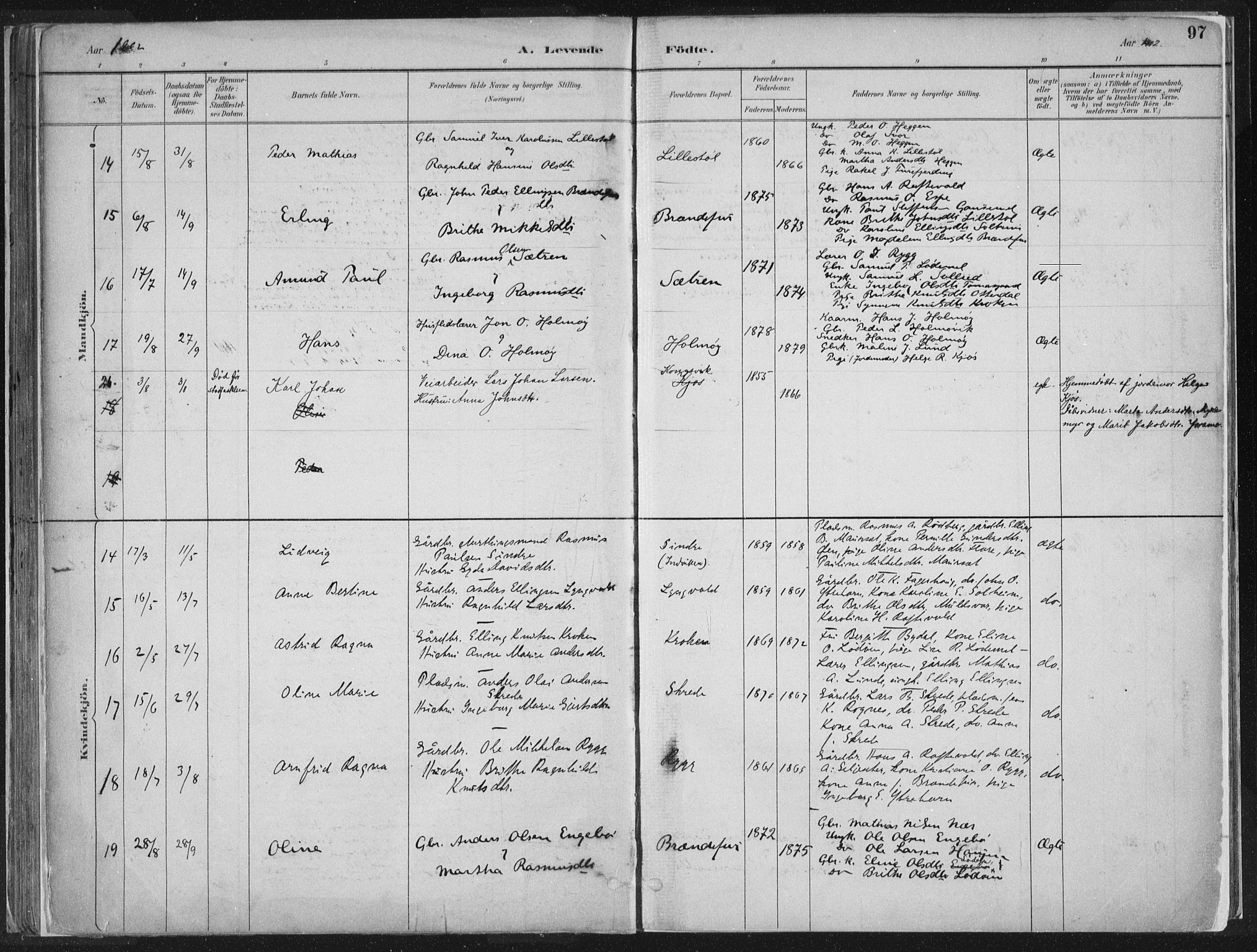 Hornindal sokneprestembete, SAB/A-82401/H/Haa/Haaa/L0003/0001: Parish register (official) no. A 3A, 1887-1917, p. 97