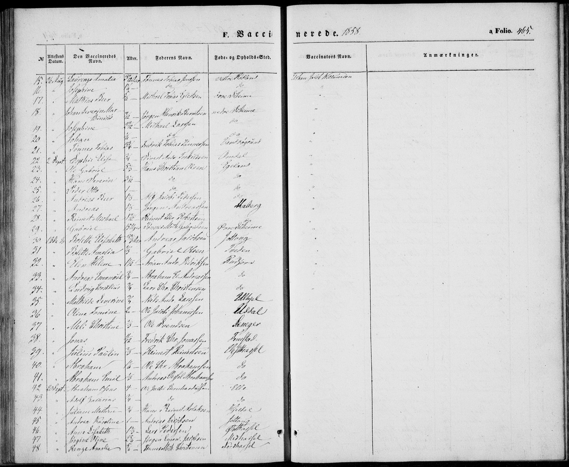 Lista sokneprestkontor, AV/SAK-1111-0027/F/Fb/L0002: Parish register (copy) no. B 2, 1847-1862, p. 465