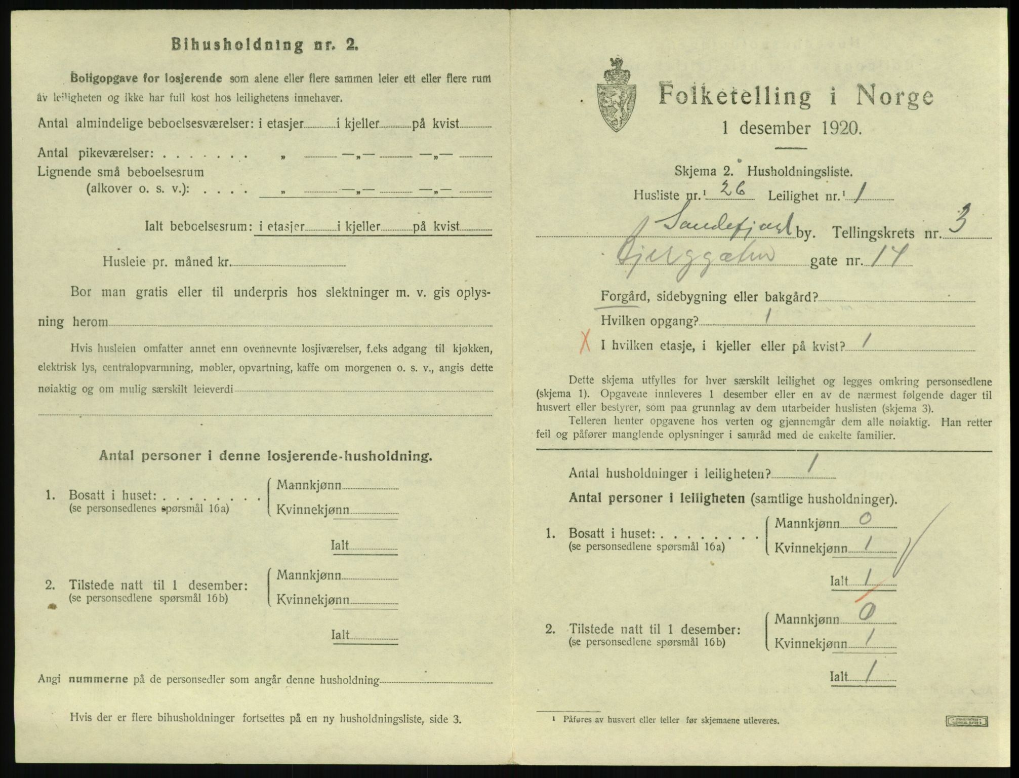 SAKO, 1920 census for Sandefjord, 1920, p. 1976