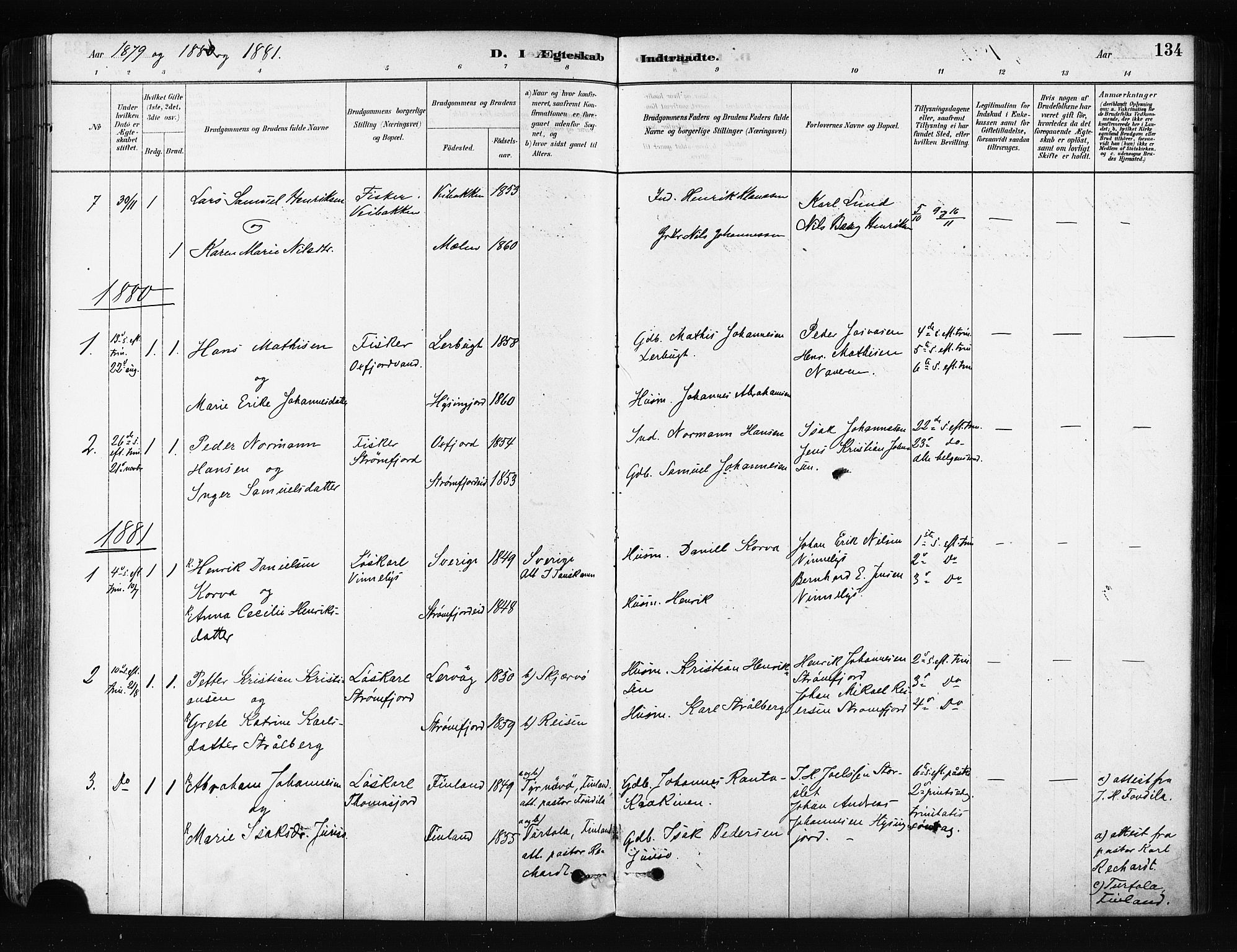 Skjervøy sokneprestkontor, SATØ/S-1300/H/Ha/Haa/L0014kirke: Parish register (official) no. 14, 1878-1894, p. 134