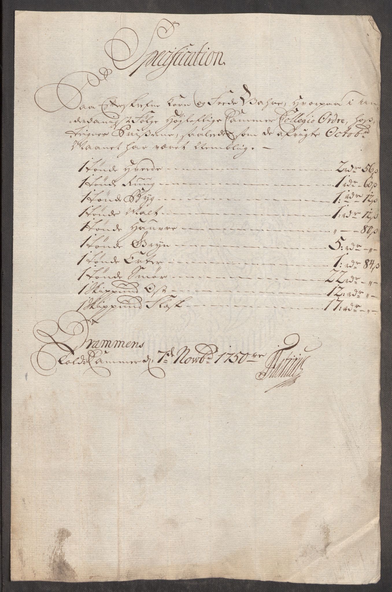 Rentekammeret inntil 1814, Realistisk ordnet avdeling, AV/RA-EA-4070/Oe/L0004: [Ø1]: Priskuranter, 1749-1752, p. 293