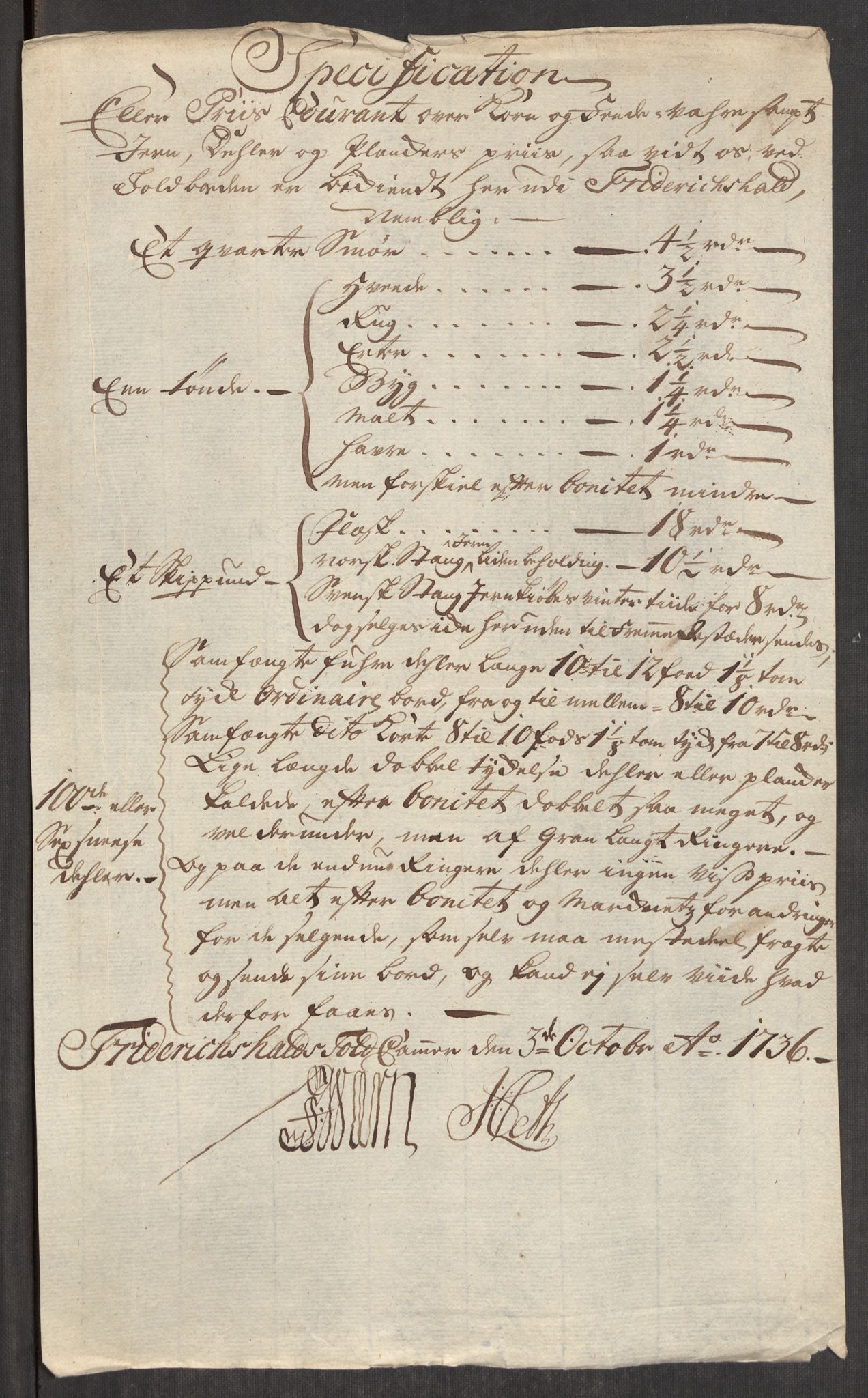 Rentekammeret inntil 1814, Realistisk ordnet avdeling, AV/RA-EA-4070/Oe/L0001: [Ø1]: Priskuranter, 1712-1739, p. 330