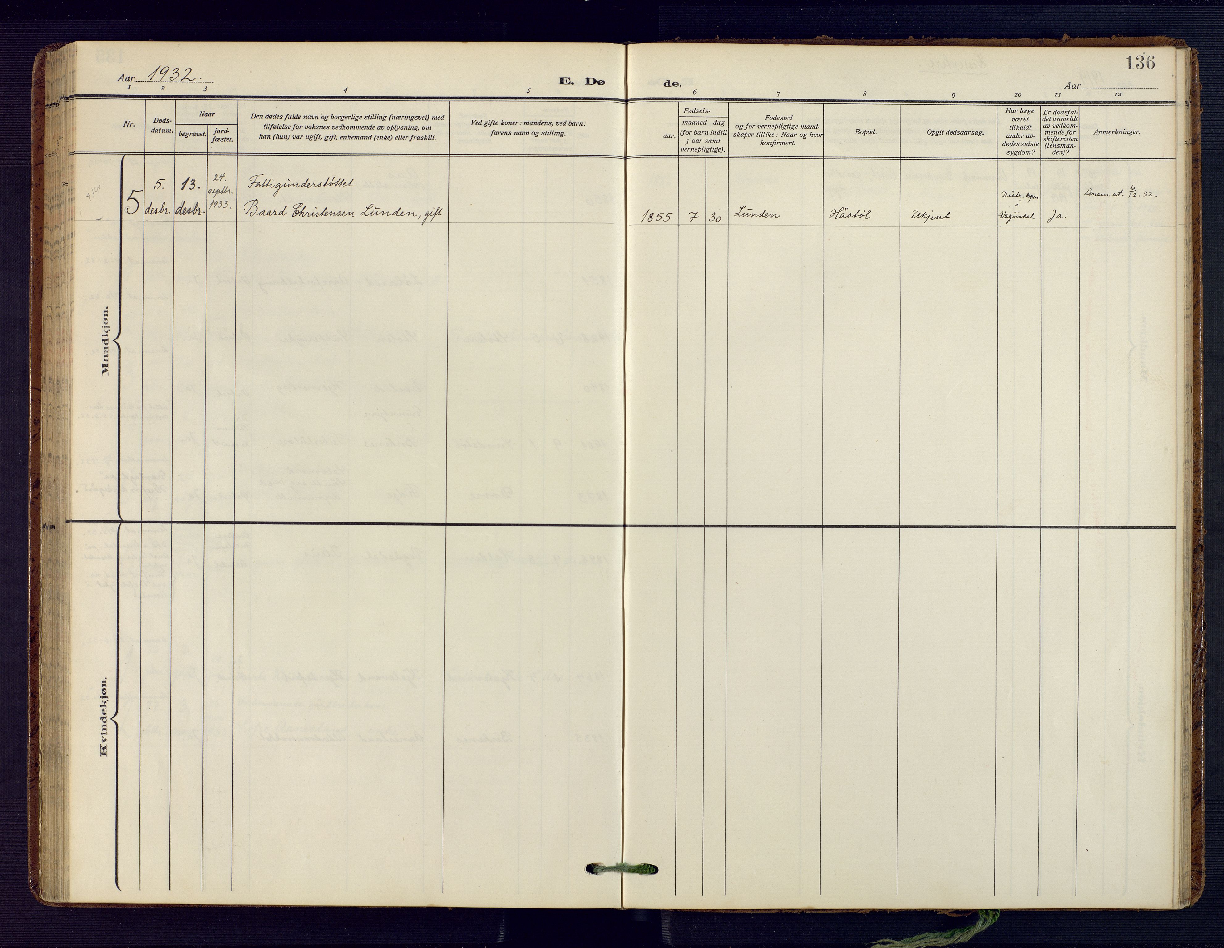 Herefoss sokneprestkontor, SAK/1111-0019/F/Fa/Fab/L0005: Parish register (official) no. A 5, 1910-1932, p. 136