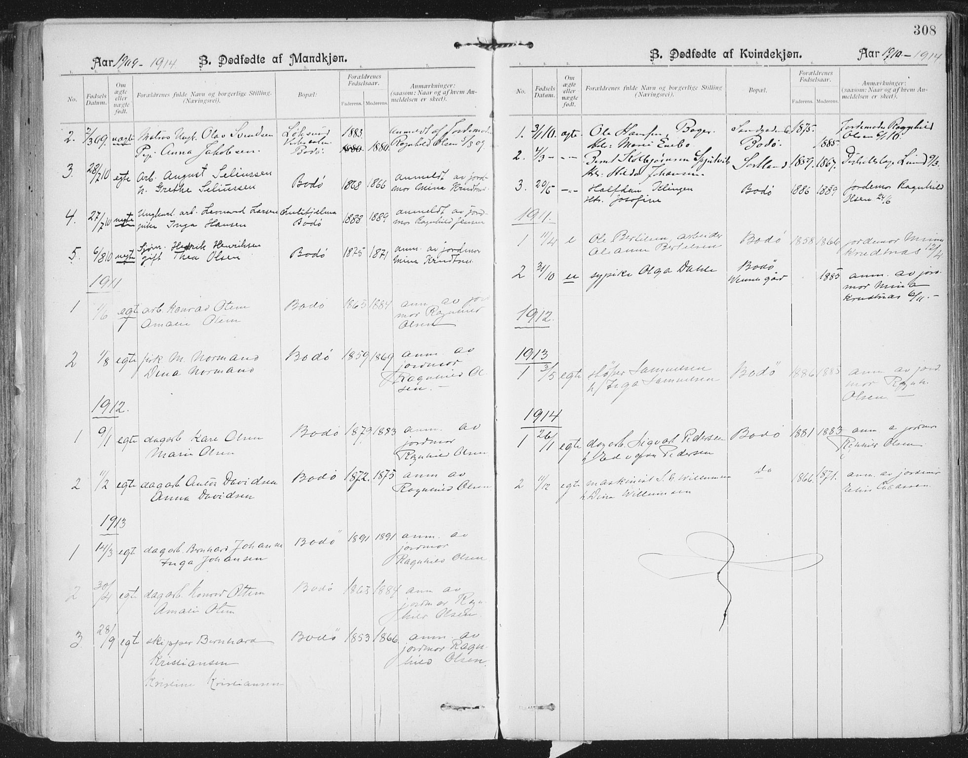 Ministerialprotokoller, klokkerbøker og fødselsregistre - Nordland, AV/SAT-A-1459/801/L0011: Parish register (official) no. 801A11, 1900-1916, p. 308