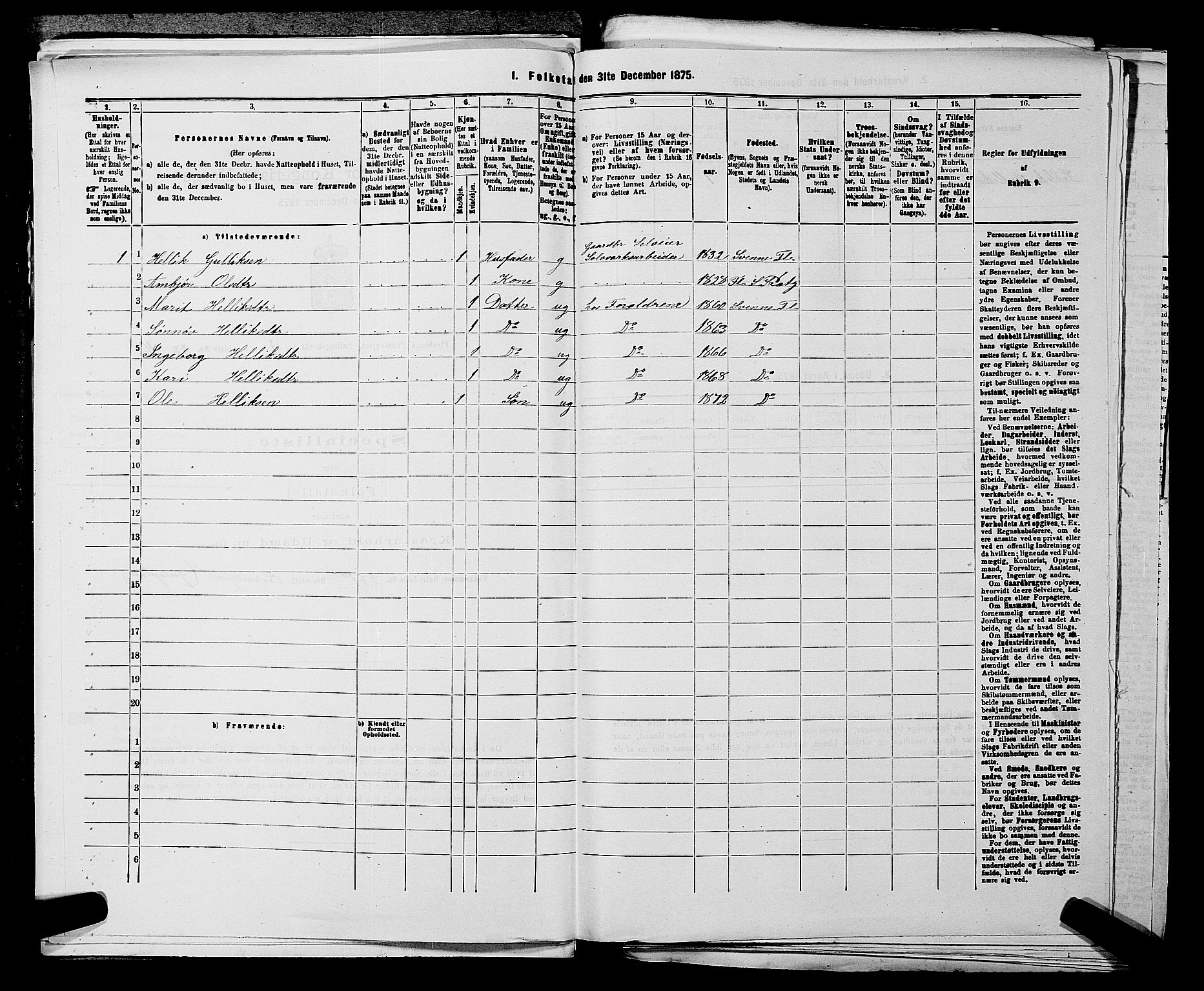 SAKO, 1875 census for 0631P Flesberg, 1875, p. 871