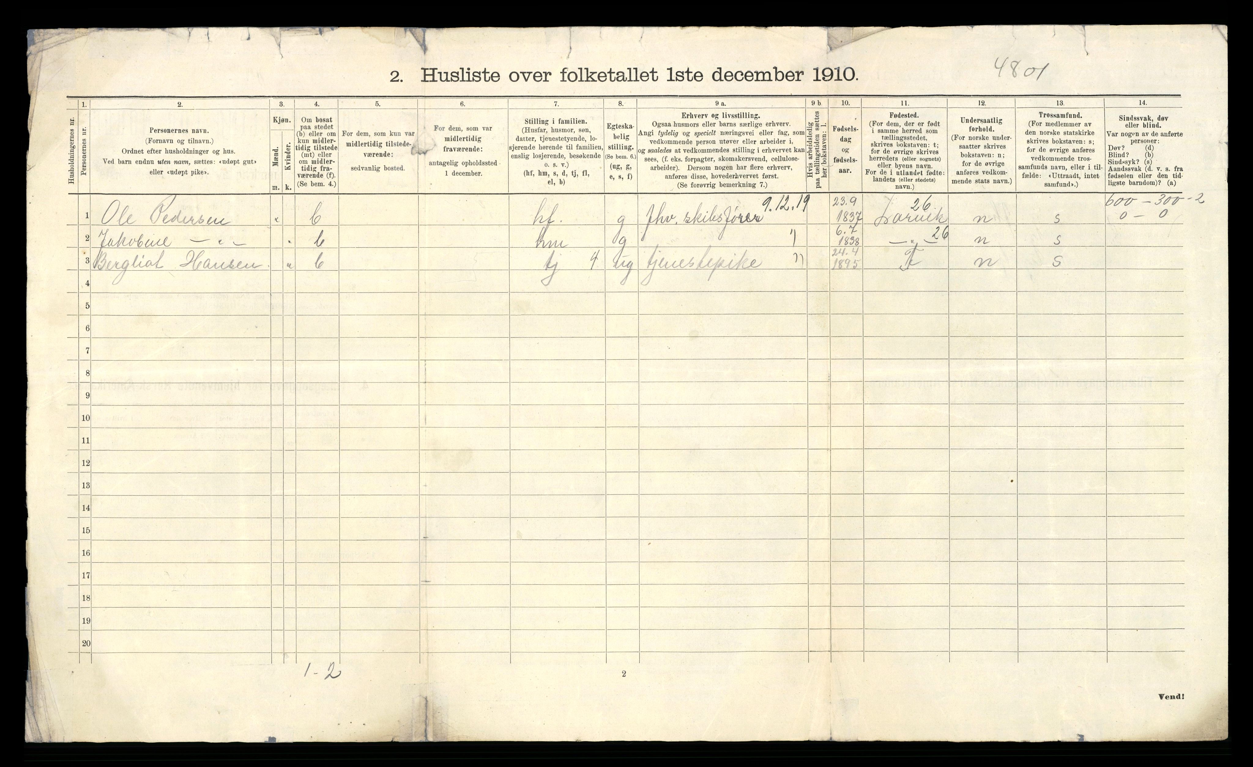 RA, 1910 census for Tjølling, 1910, p. 40