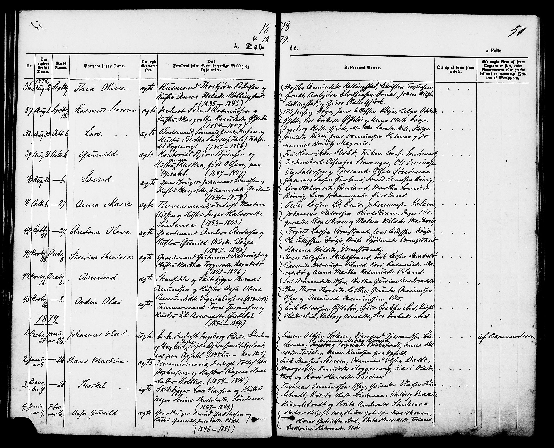 Vikedal sokneprestkontor, SAST/A-101840/01/IV: Parish register (official) no. A 7, 1868-1883, p. 50