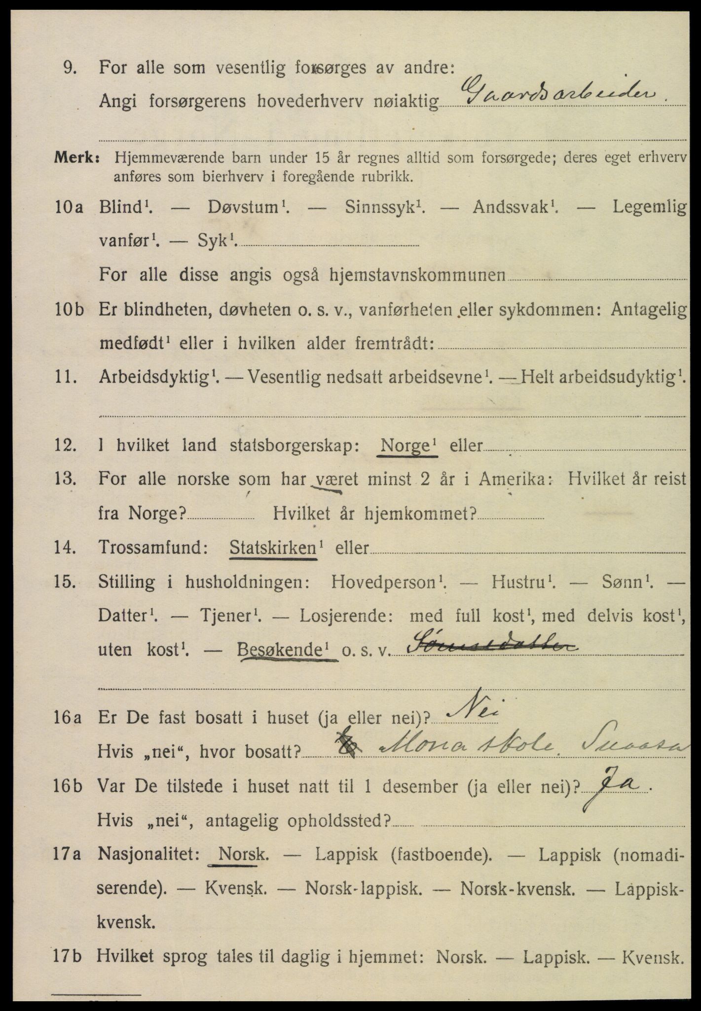 SAT, 1920 census for Snåsa, 1920, p. 1207