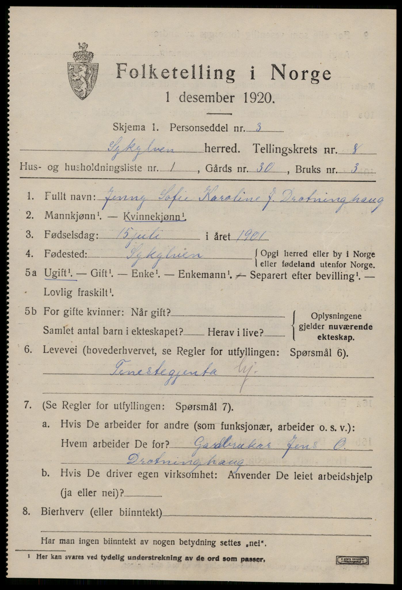 SAT, 1920 census for Sykkylven, 1920, p. 4239