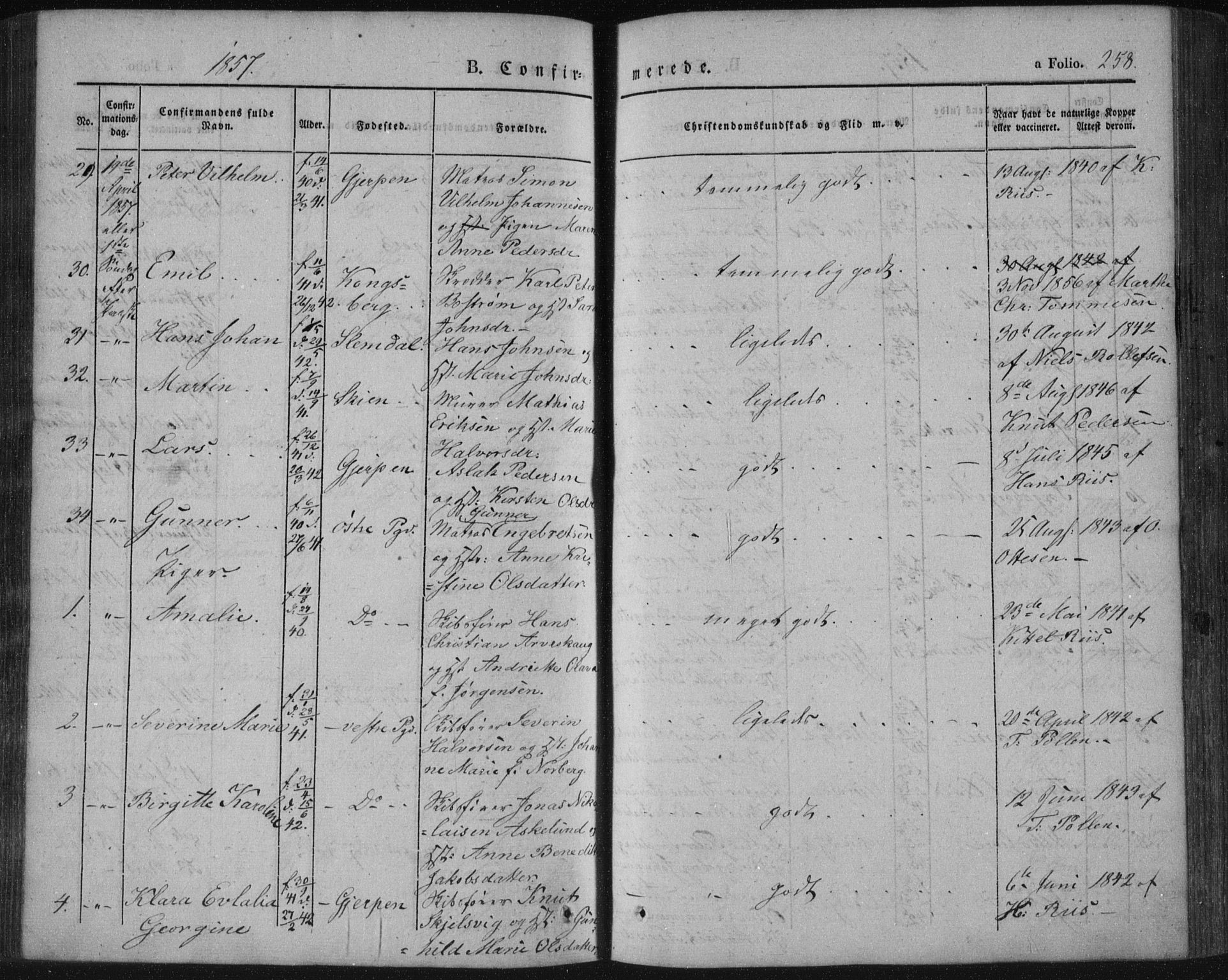 Porsgrunn kirkebøker , AV/SAKO-A-104/F/Fa/L0006: Parish register (official) no. 6, 1841-1857, p. 258