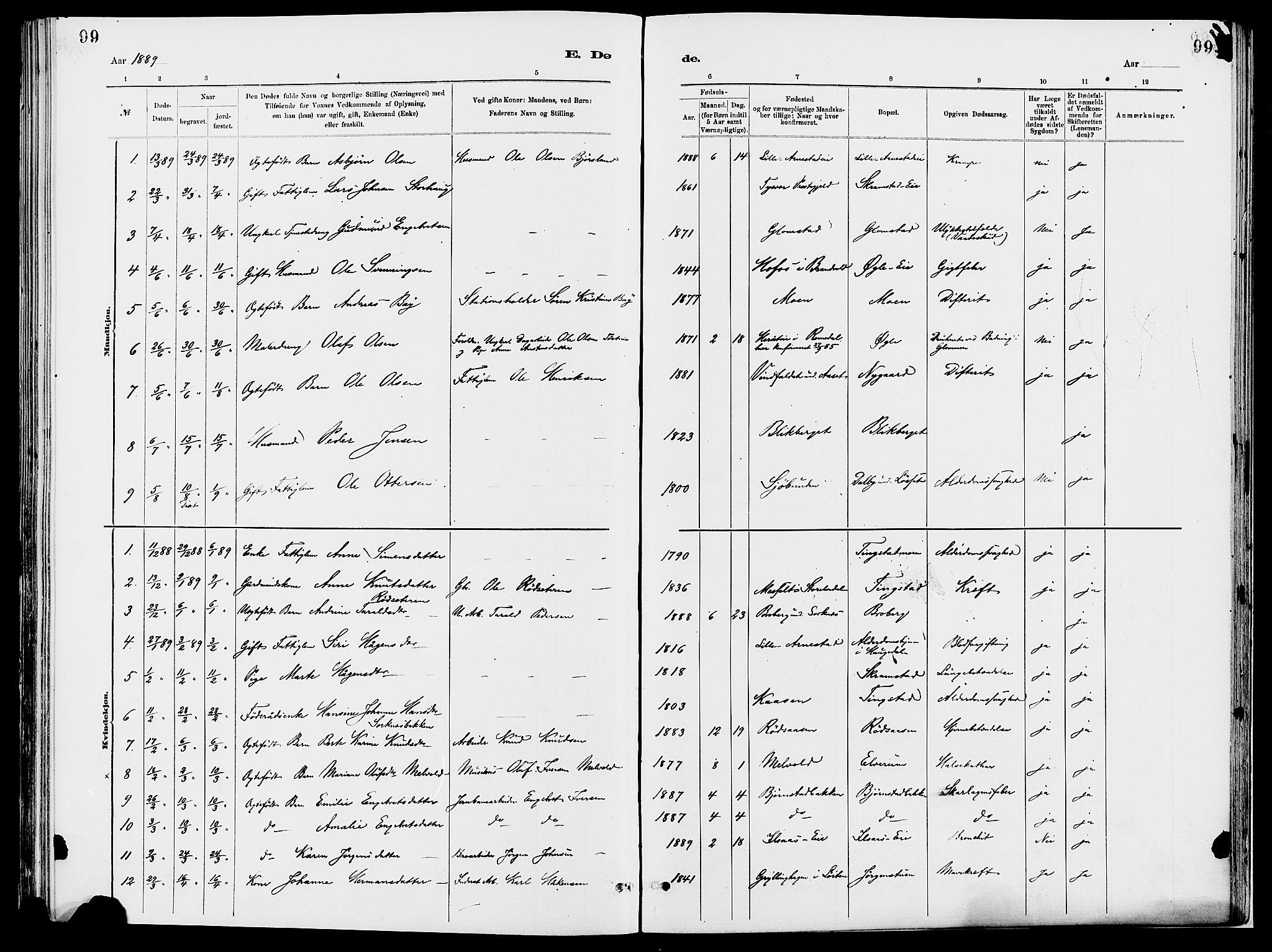 Åmot prestekontor, Hedmark, AV/SAH-PREST-056/H/Ha/Haa/L0010: Parish register (official) no. 10, 1884-1889, p. 99