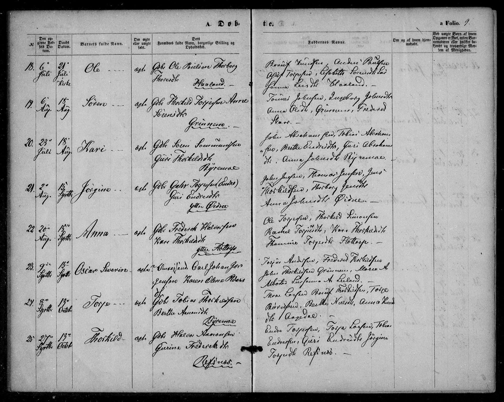 Bjelland sokneprestkontor, SAK/1111-0005/F/Fa/Fac/L0002: Parish register (official) no. A 2, 1866-1887, p. 9