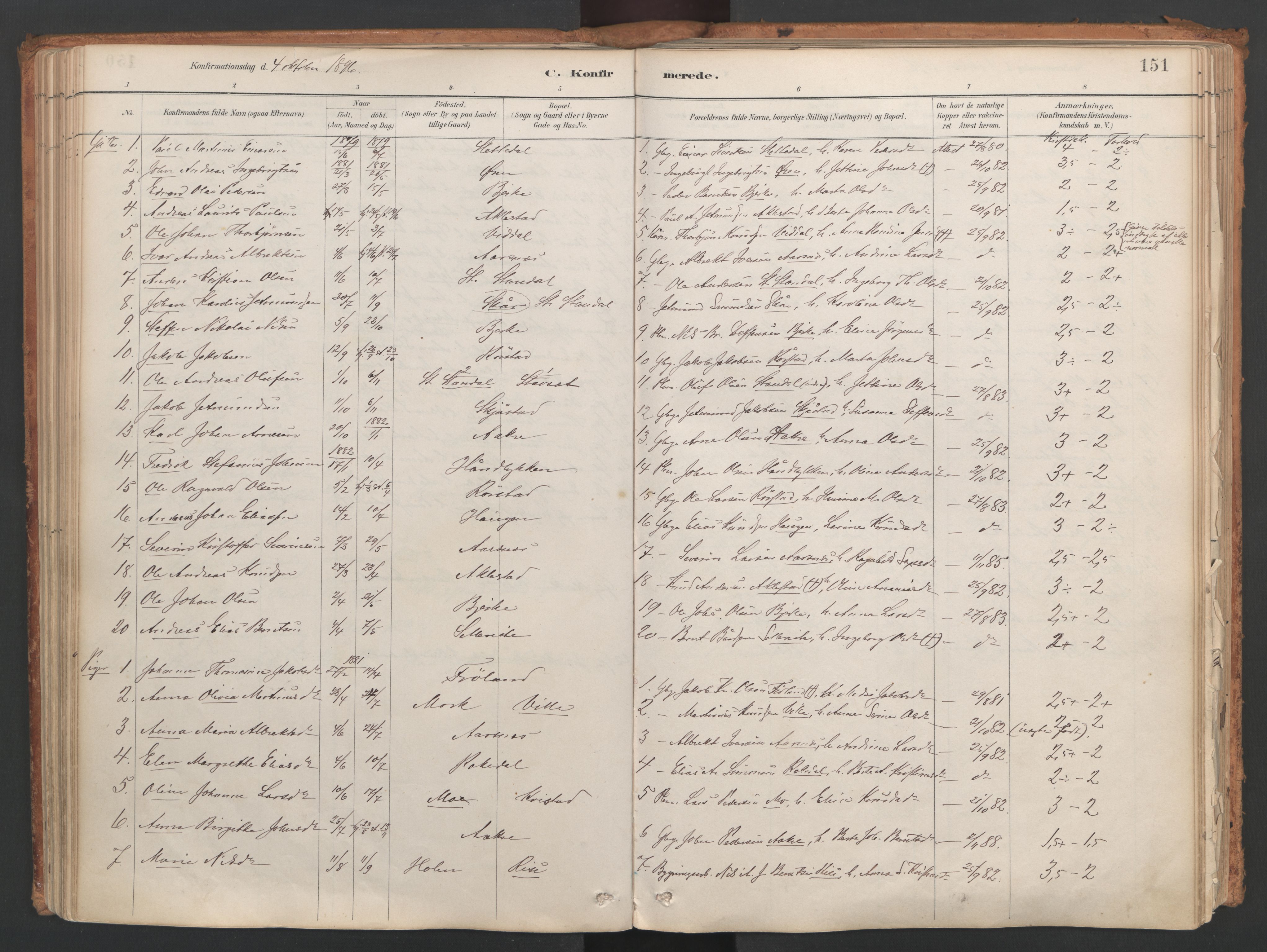 Ministerialprotokoller, klokkerbøker og fødselsregistre - Møre og Romsdal, AV/SAT-A-1454/515/L0211: Parish register (official) no. 515A07, 1886-1910, p. 151