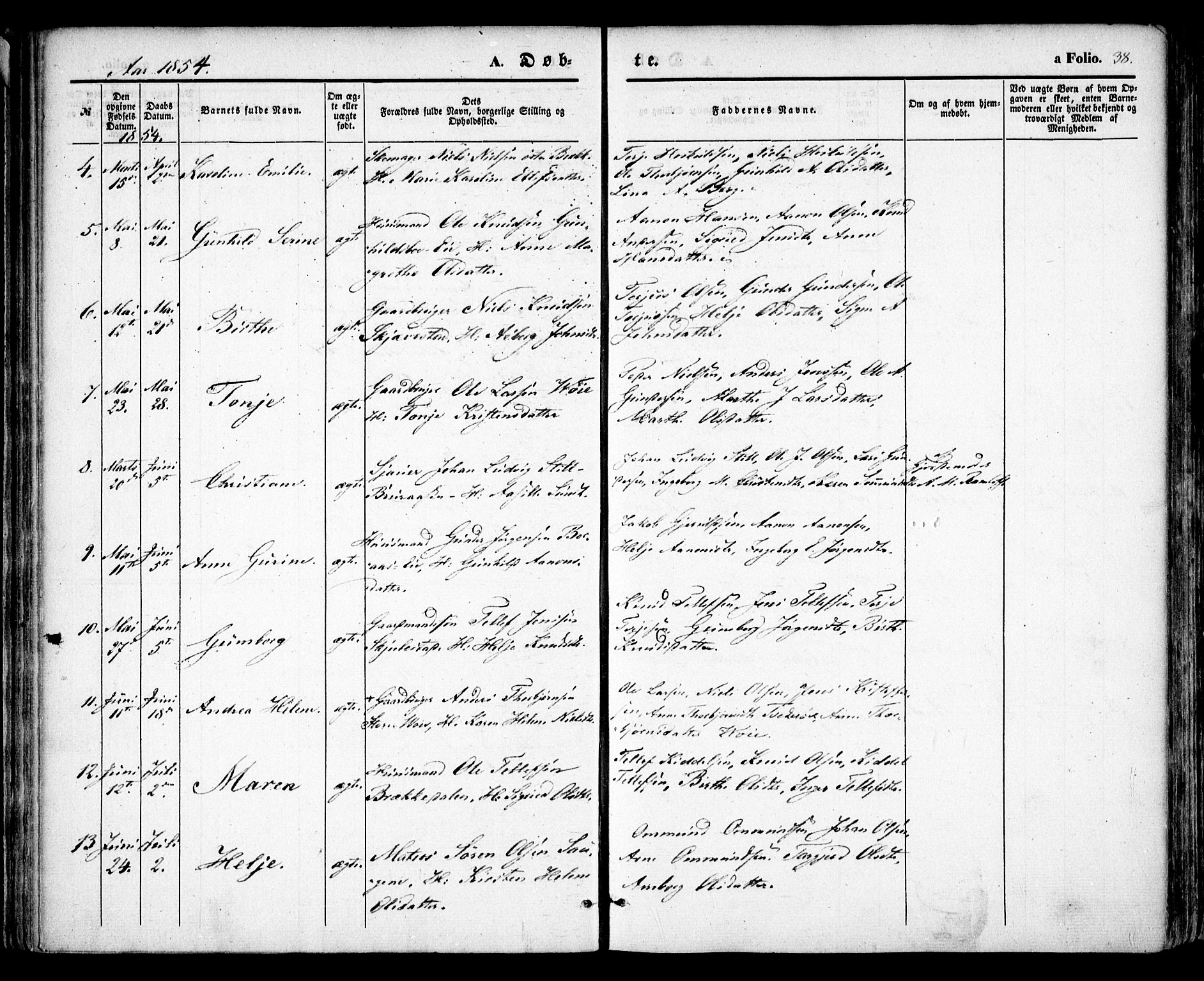 Austre Moland sokneprestkontor, SAK/1111-0001/F/Fa/Faa/L0007: Parish register (official) no. A 7, 1847-1857, p. 38