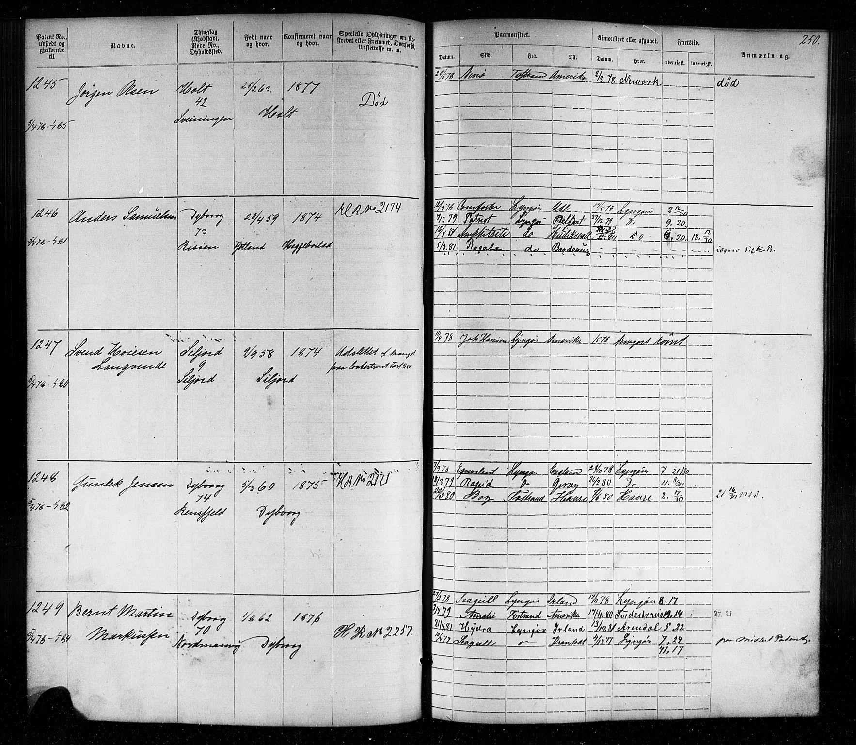 Tvedestrand mønstringskrets, SAK/2031-0011/F/Fa/L0003: Annotasjonsrulle nr 1-1905 med register, U-25, 1866-1886, p. 274