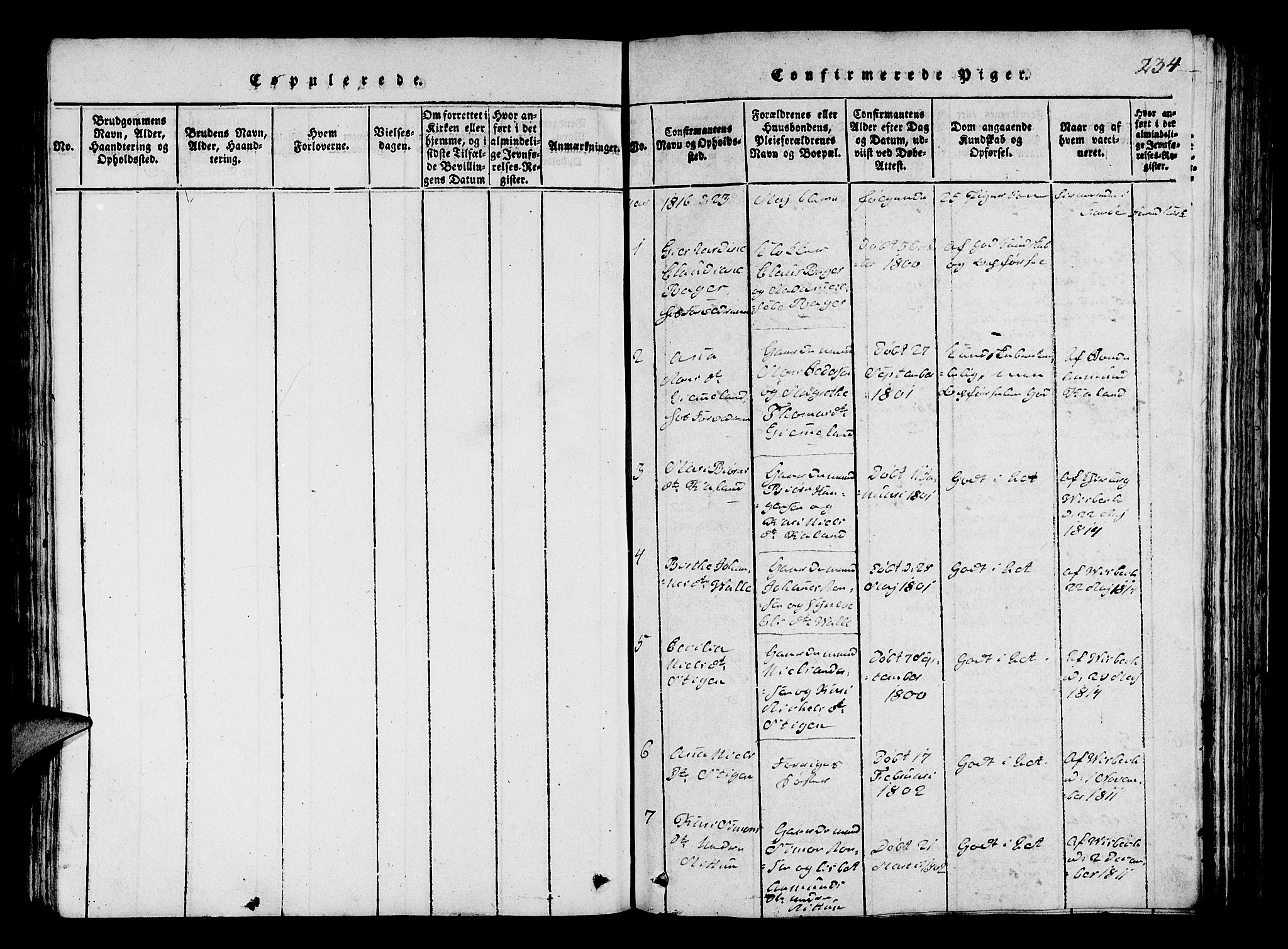 Fana Sokneprestembete, SAB/A-75101/H/Hab/Haba/L0001: Parish register (copy) no. A 1, 1816-1836, p. 234