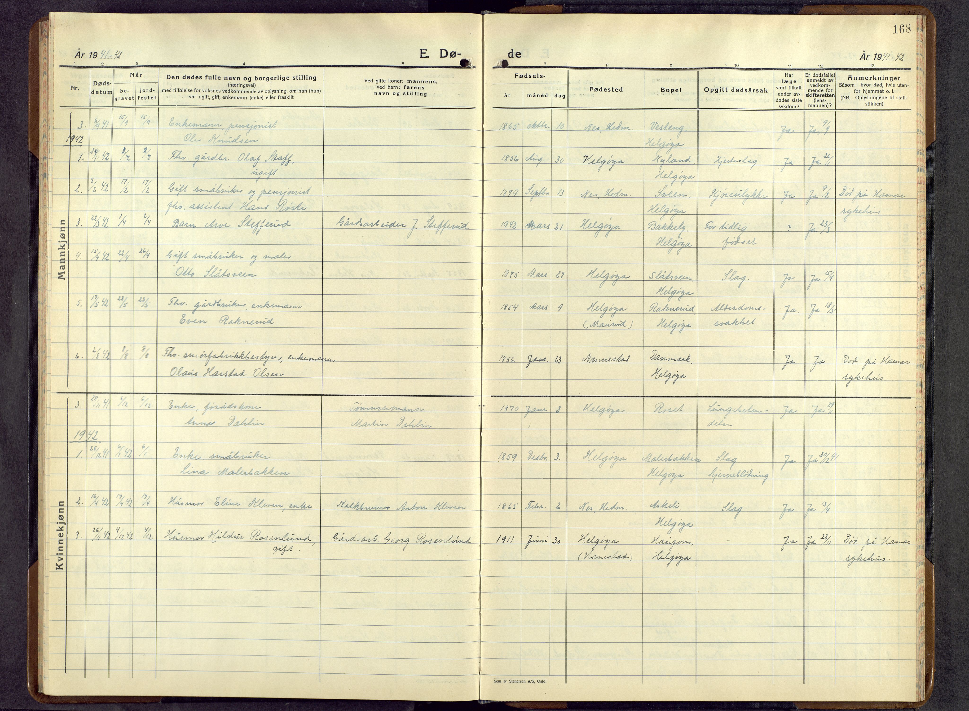 Nes prestekontor, Hedmark, AV/SAH-PREST-020/L/La/L0013: Parish register (copy) no. 13, 1939-1967, p. 168