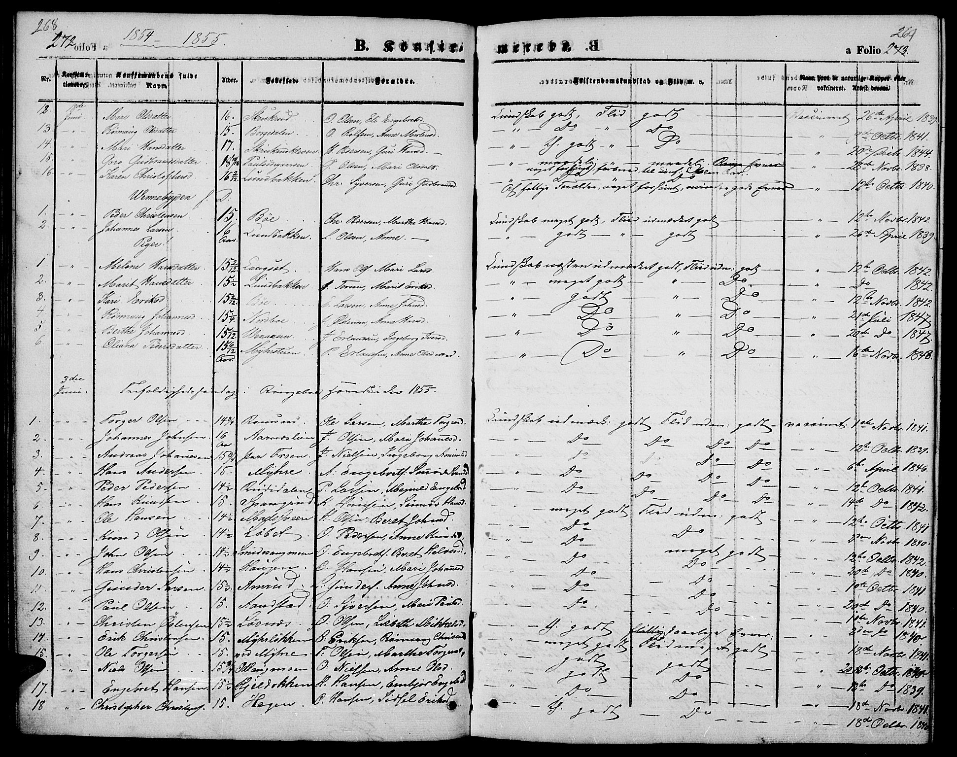 Ringebu prestekontor, SAH/PREST-082/H/Ha/Hab/L0003: Parish register (copy) no. 3, 1854-1866, p. 268-269