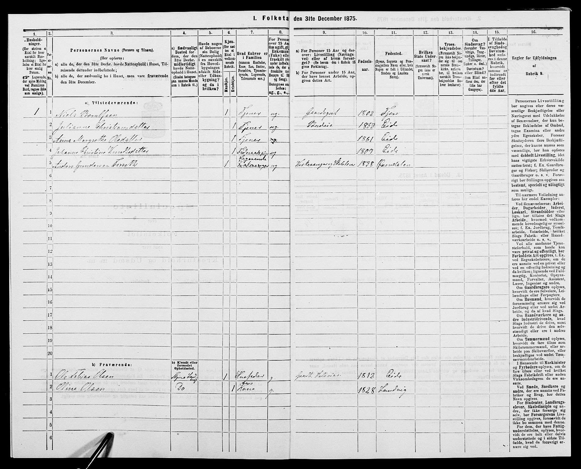 SAK, 1875 census for 0924P Homedal, 1875, p. 129