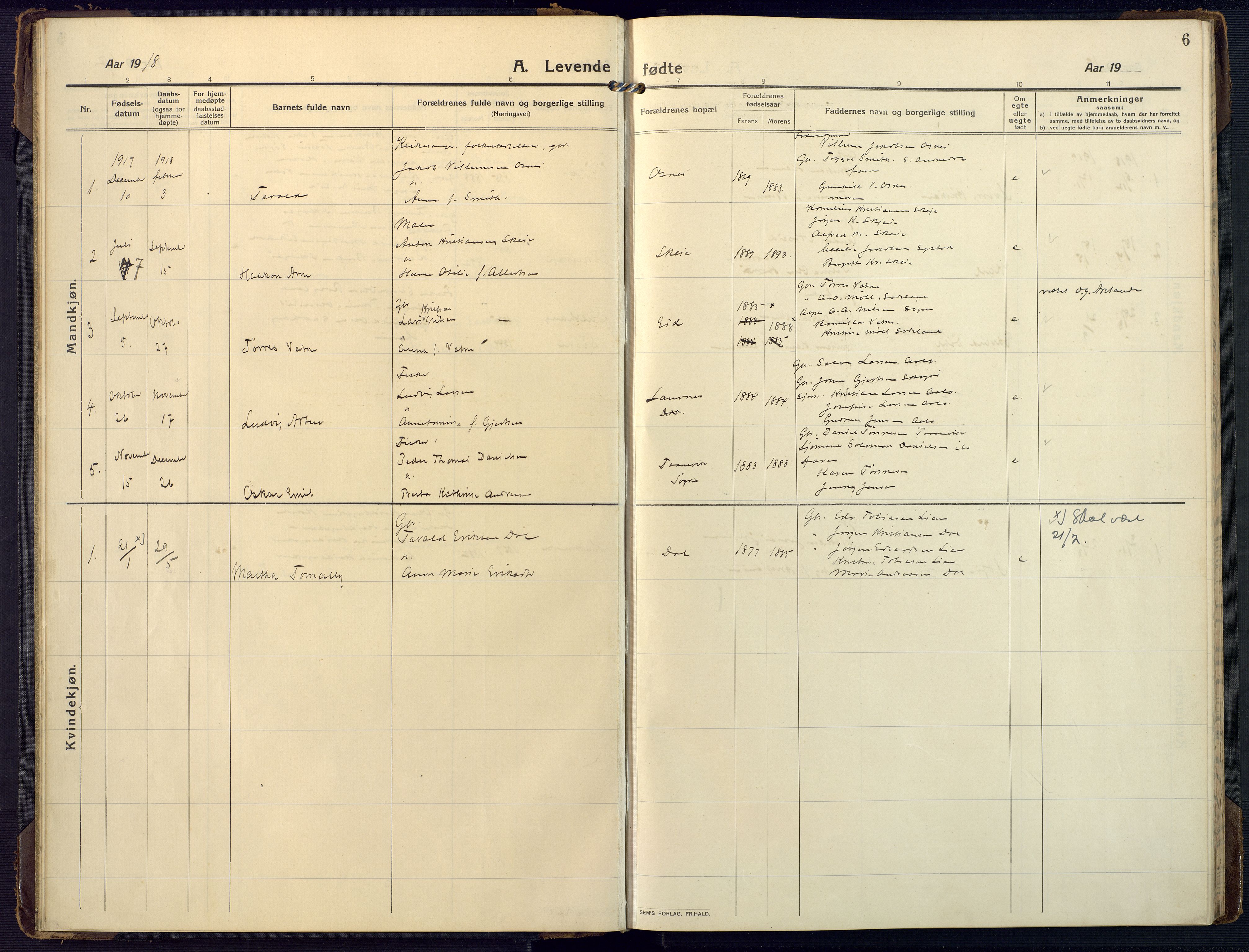 Mandal sokneprestkontor, SAK/1111-0030/F/Fa/Fab/L0003: Parish register (official) no. A 3, 1913-1933, p. 6