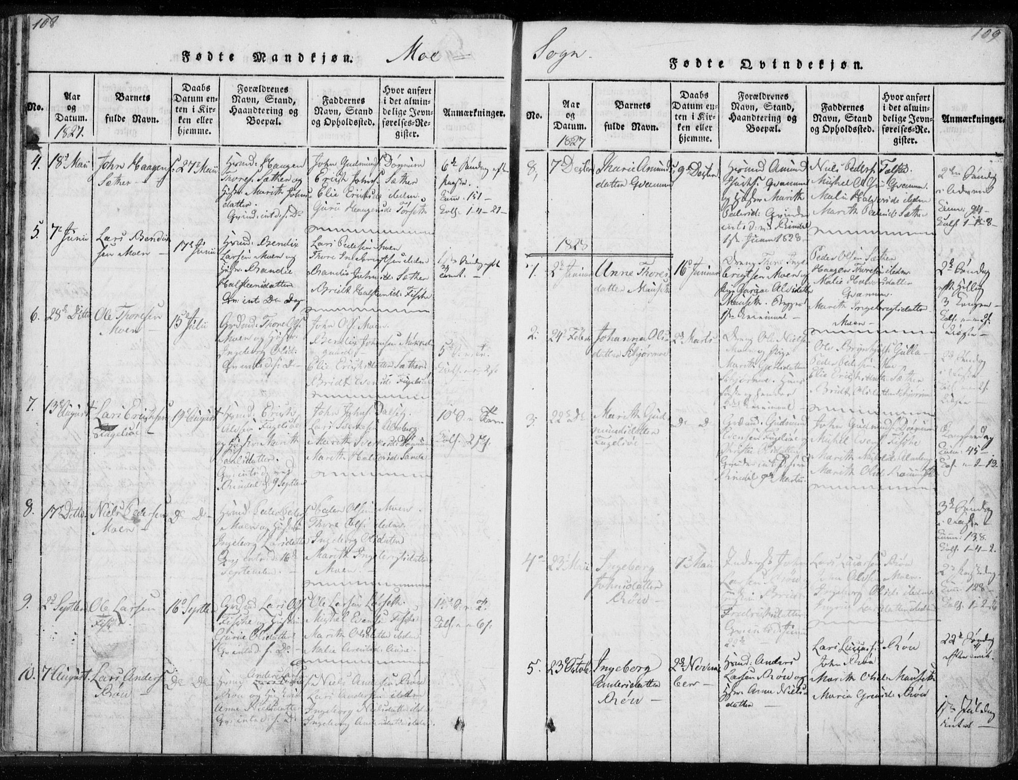 Ministerialprotokoller, klokkerbøker og fødselsregistre - Møre og Romsdal, AV/SAT-A-1454/595/L1041: Parish register (official) no. 595A03, 1819-1829, p. 108-109