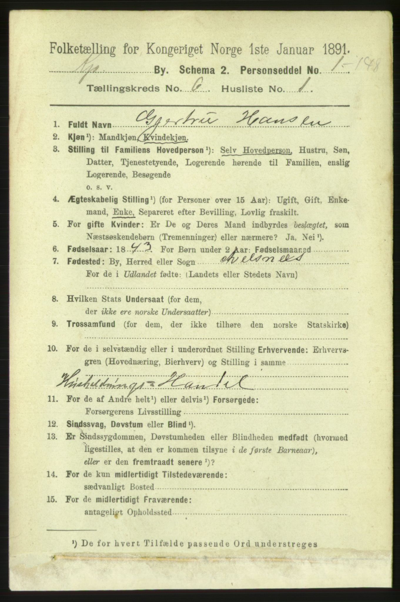 RA, 1891 census for 1105 Kopervik, 1891, p. 683
