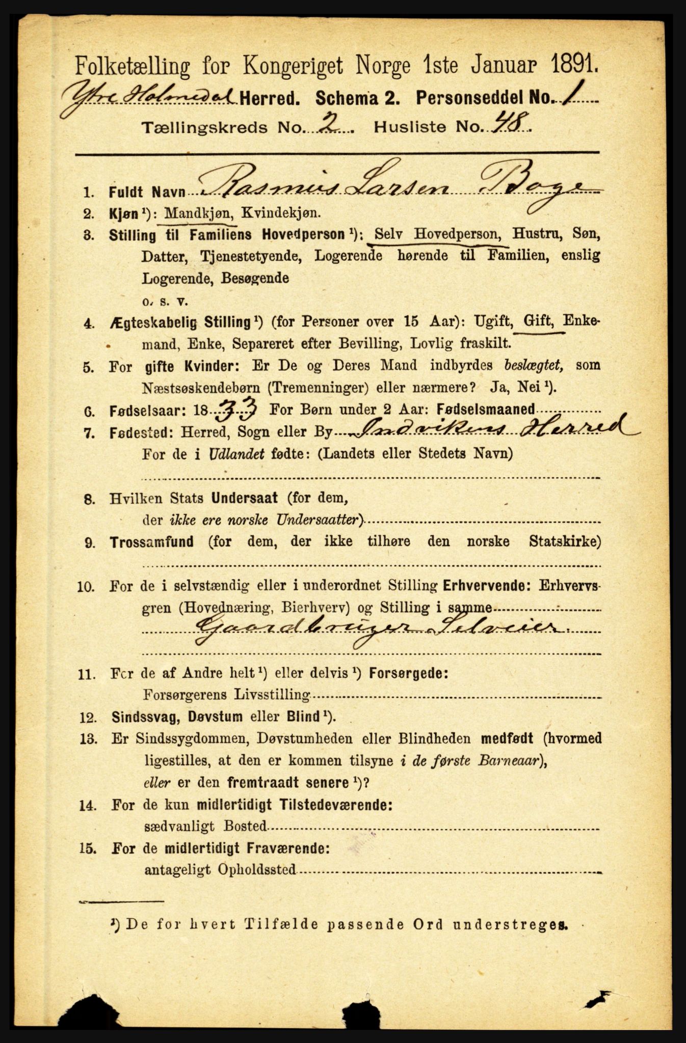 RA, 1891 census for 1429 Ytre Holmedal, 1891, p. 596