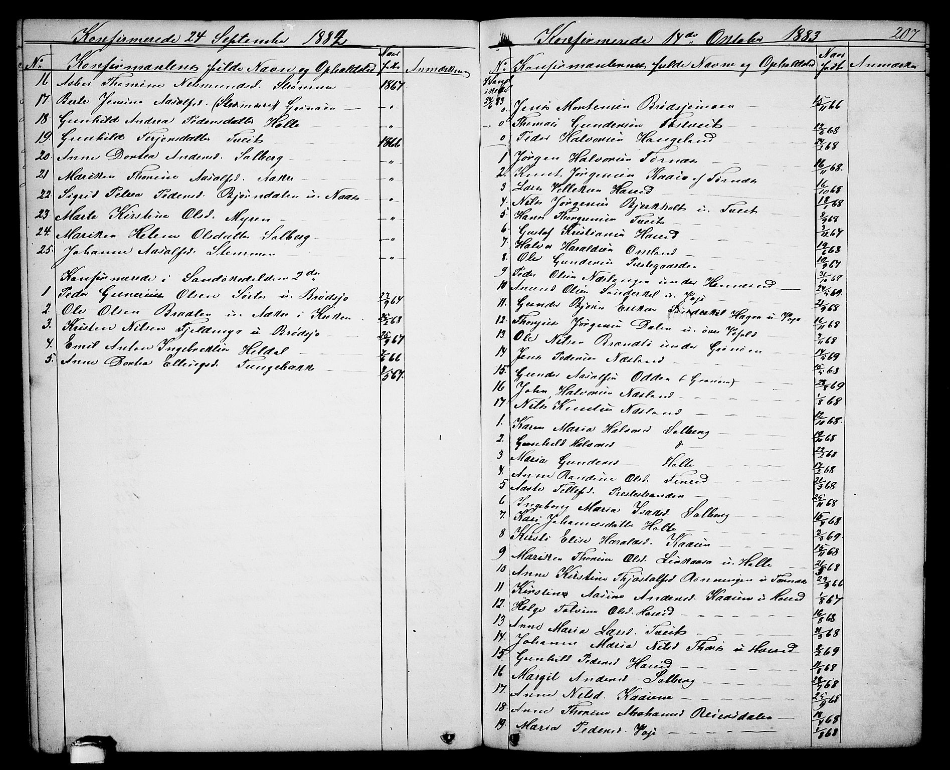 Drangedal kirkebøker, SAKO/A-258/G/Ga/L0002: Parish register (copy) no. I 2, 1856-1887, p. 207