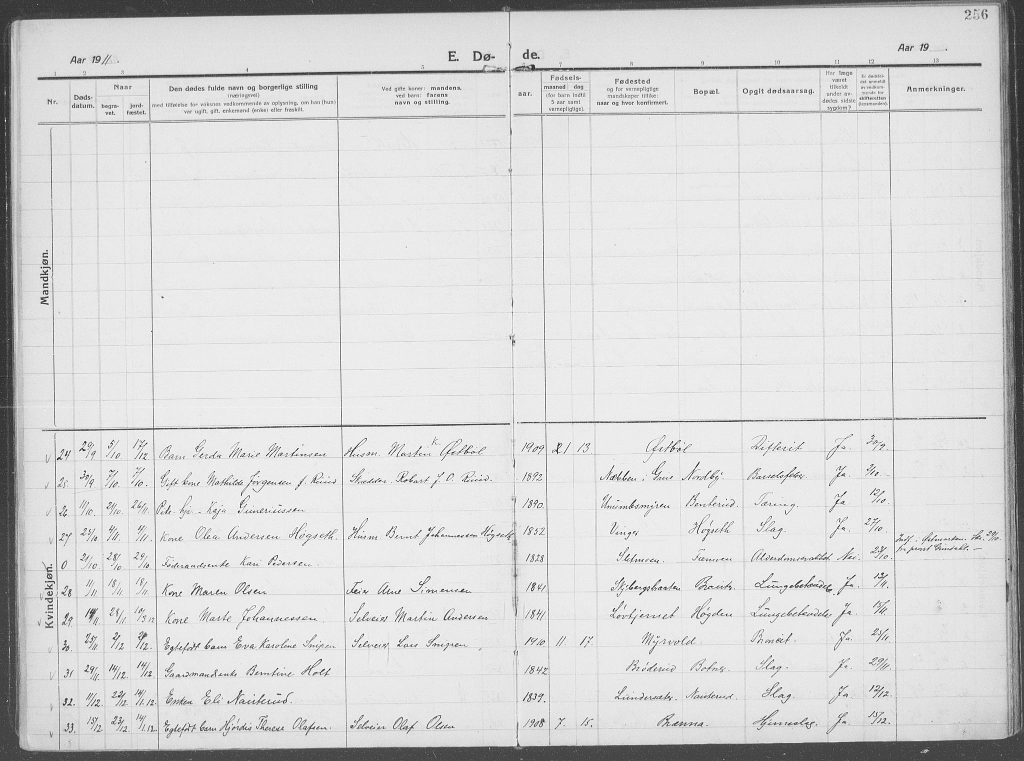 Brandval prestekontor, SAH/PREST-034/H/Ha/Haa/L0004: Parish register (official) no. 4, 1910-1924, p. 256