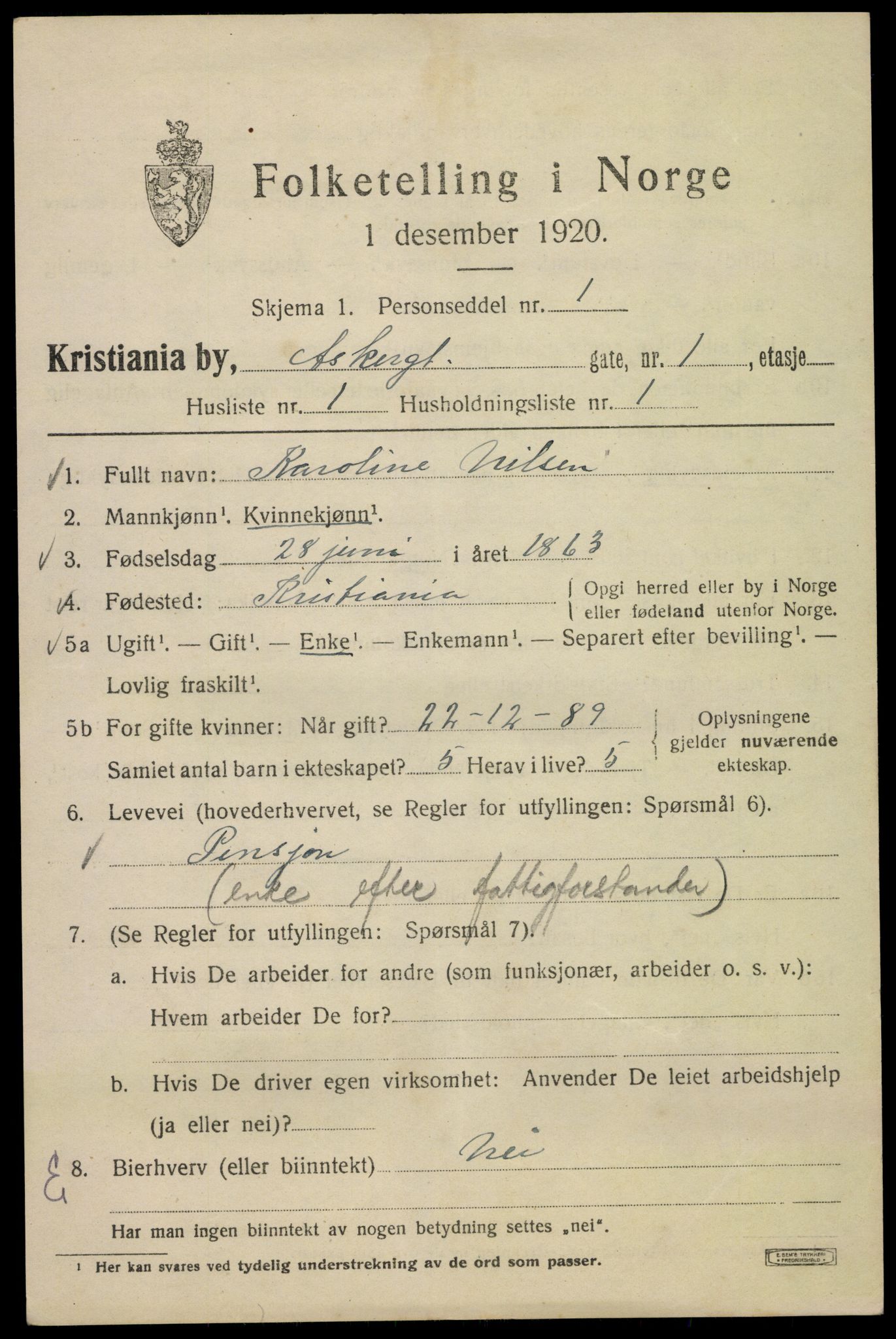 SAO, 1920 census for Kristiania, 1920, p. 146687