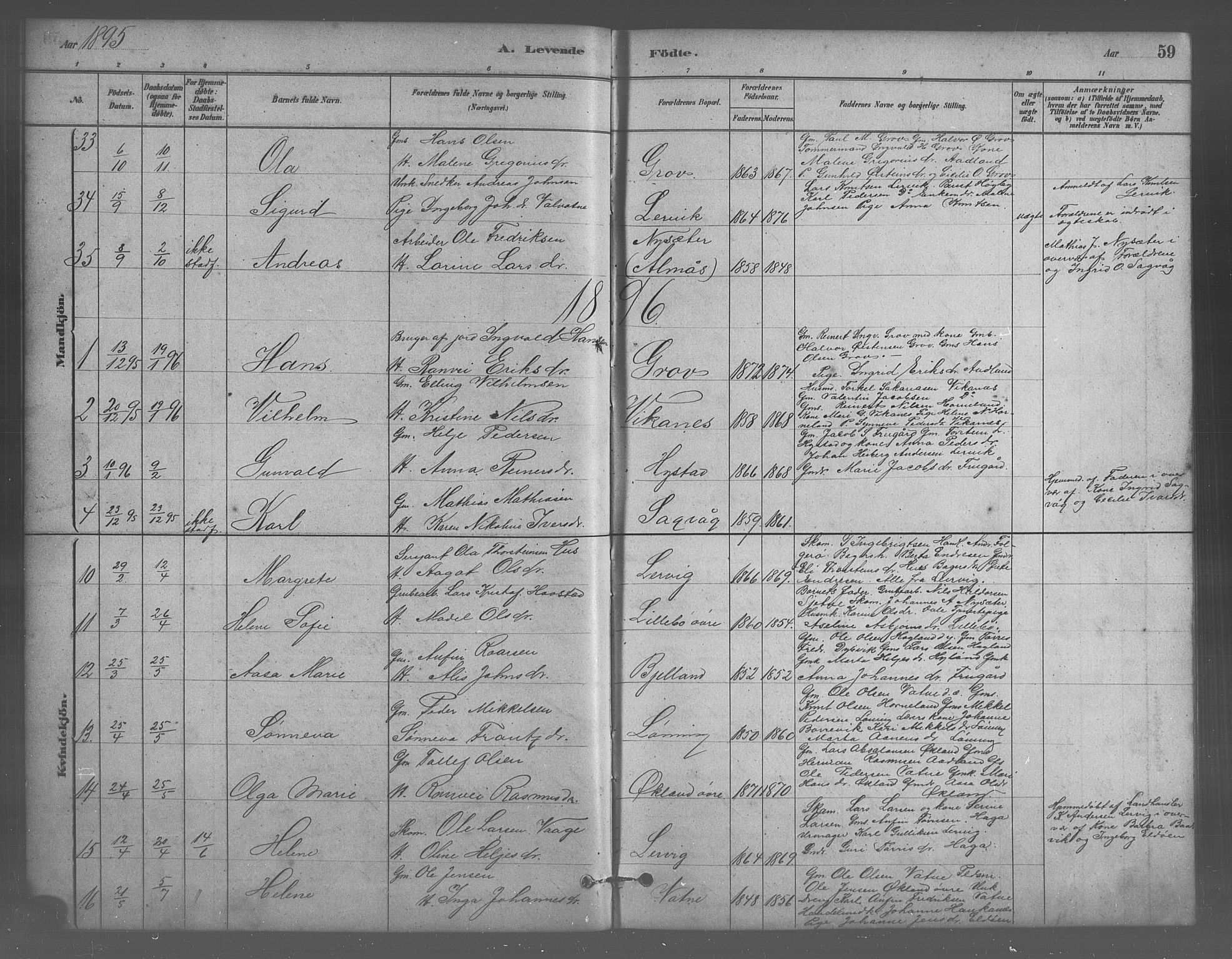 Stord sokneprestembete, SAB/A-78201/H/Hab: Parish register (copy) no. A 2, 1879-1909, p. 59