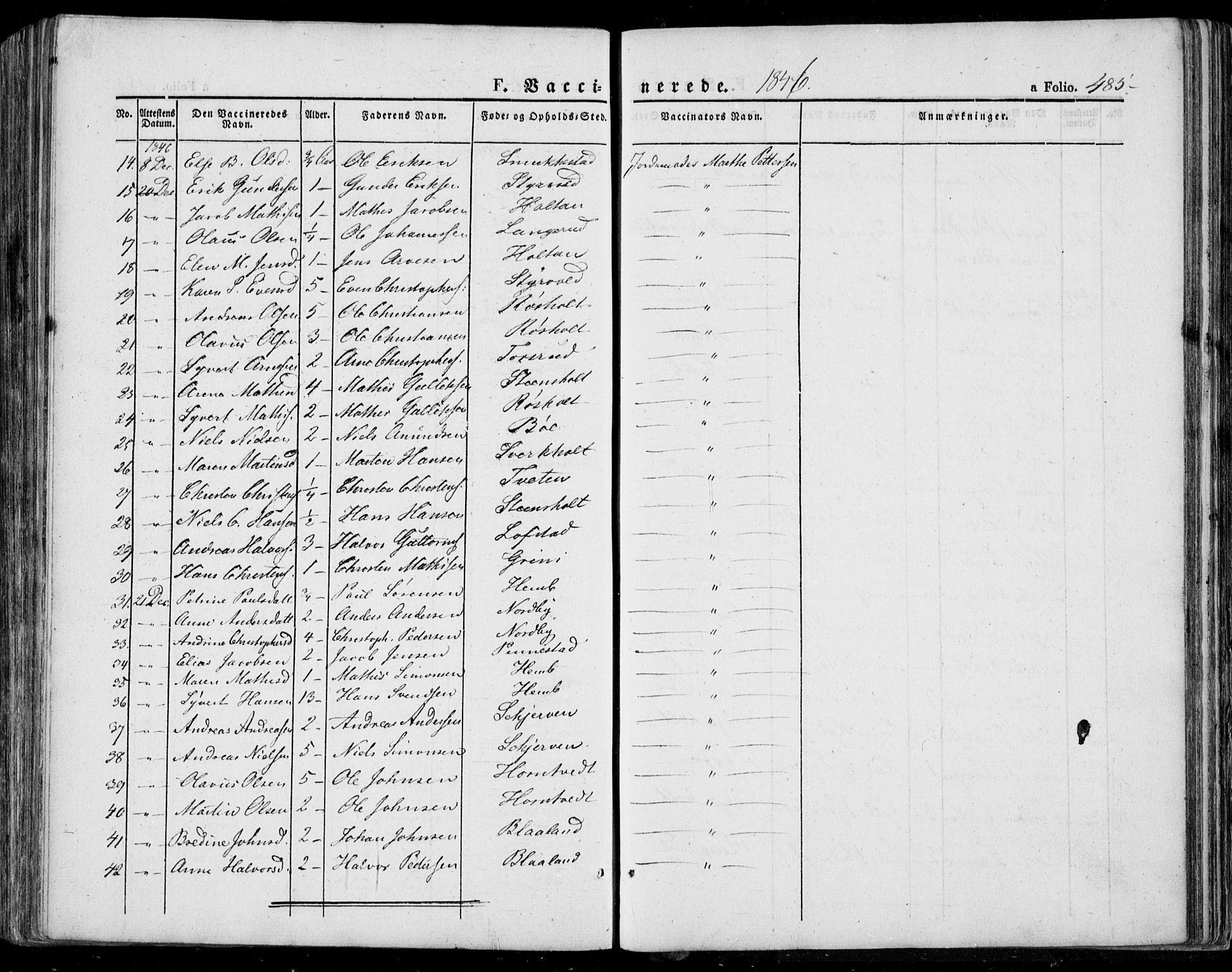 Lardal kirkebøker, AV/SAKO-A-350/F/Fa/L0006: Parish register (official) no. I 6, 1835-1860, p. 485